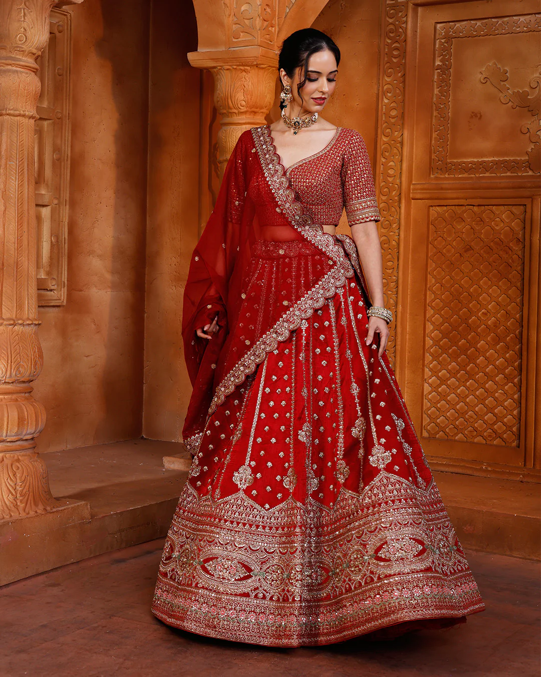 Claret Embrace Pure Silk Bridal Lehenga Set With Unstitched Blouse Fabric - Image 2