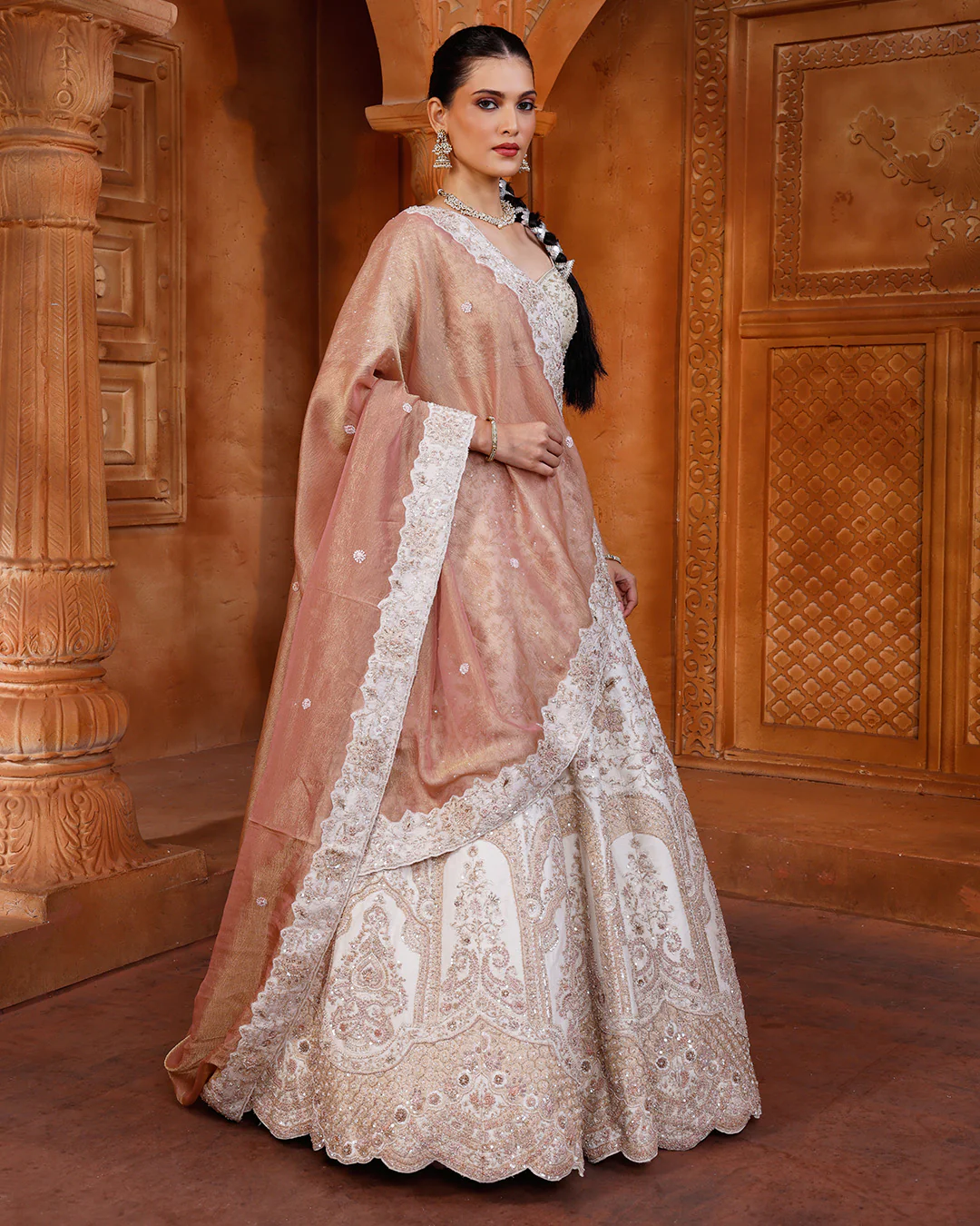 Classic Ivory Bridal Lehenga With Unstitched Blouse Fabric - Image 2