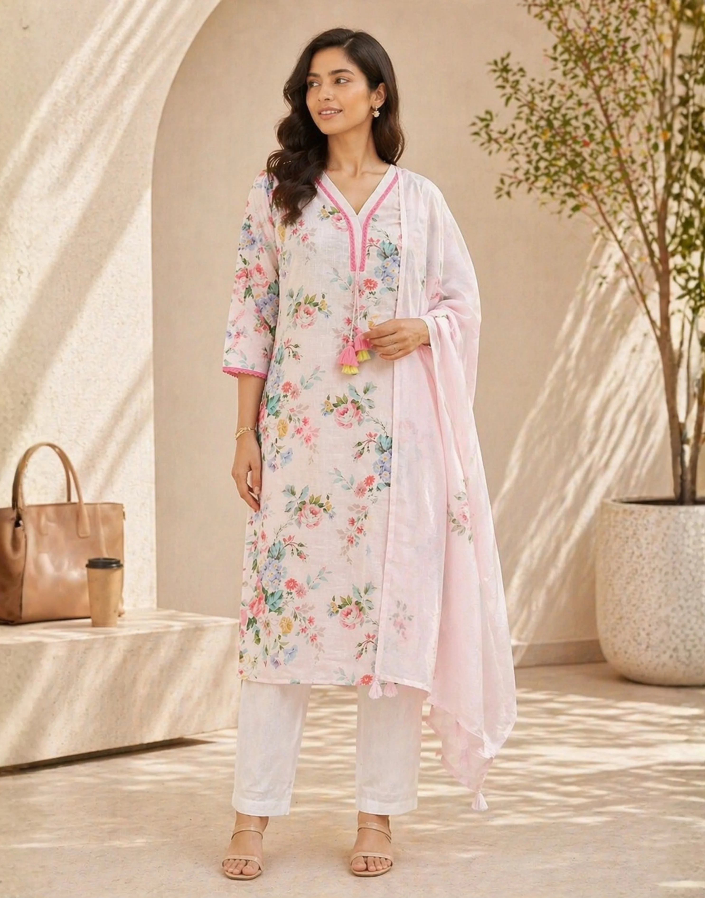 Cloud Dancer Floral Printed Casual Kurta Set