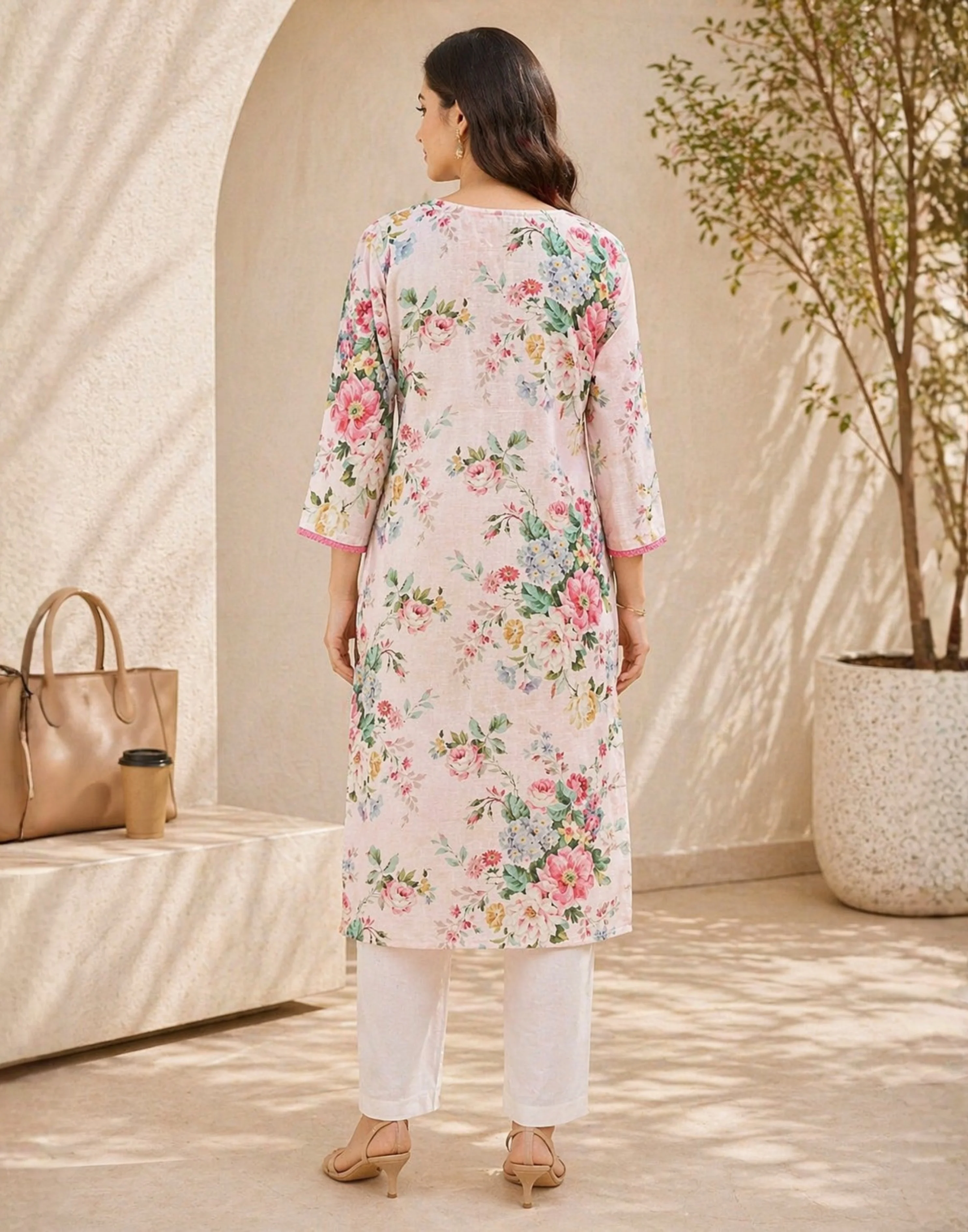 Cloud Dancer Floral Printed Casual Kurta Set - Image 3