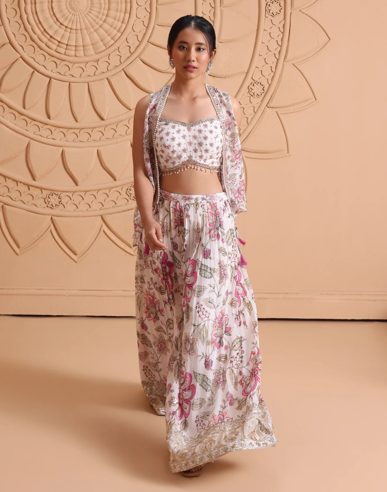 Cloud Dancer Gardenia Printed Indo-Western Suit Set - Image 2