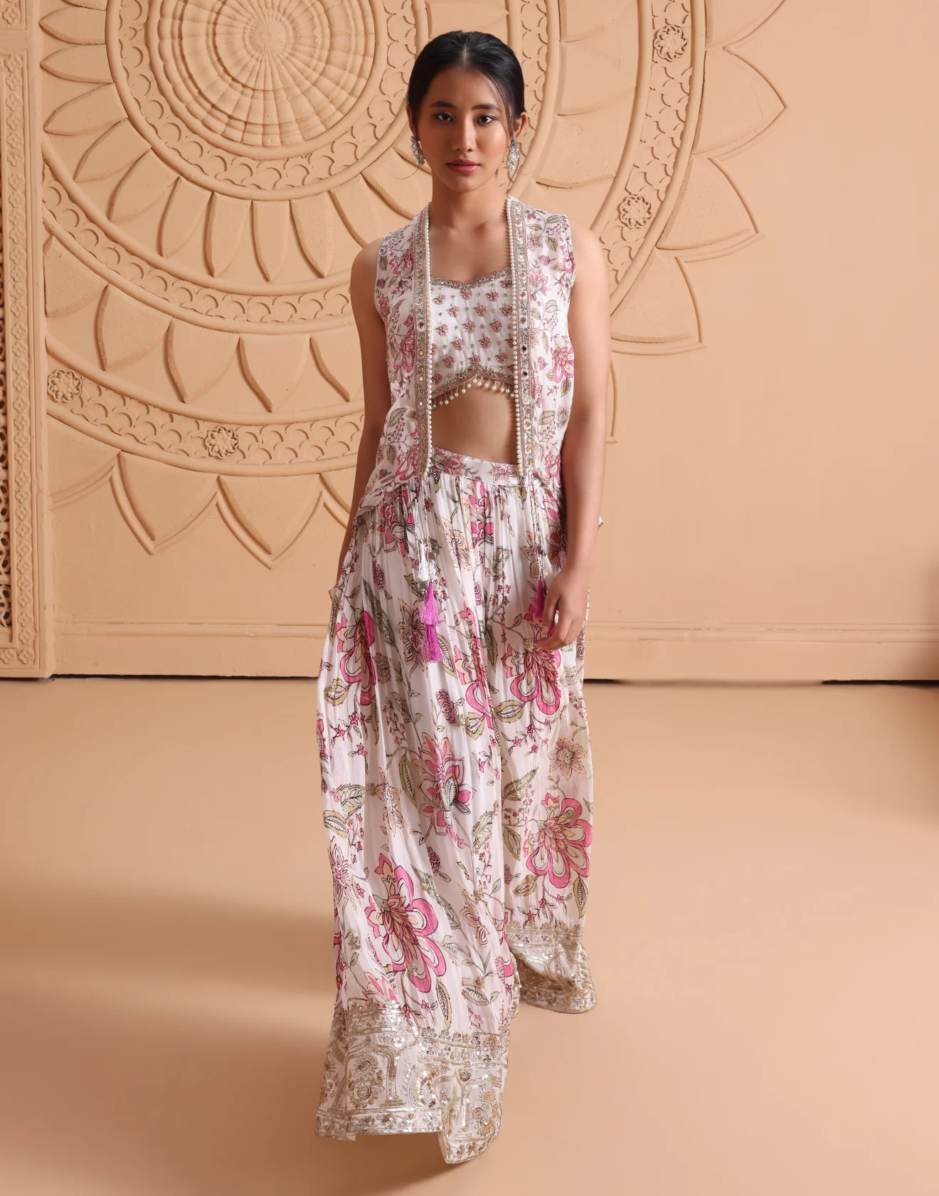 Cloud Dancer Gardenia Printed Indo-Western Suit Set - Image 3