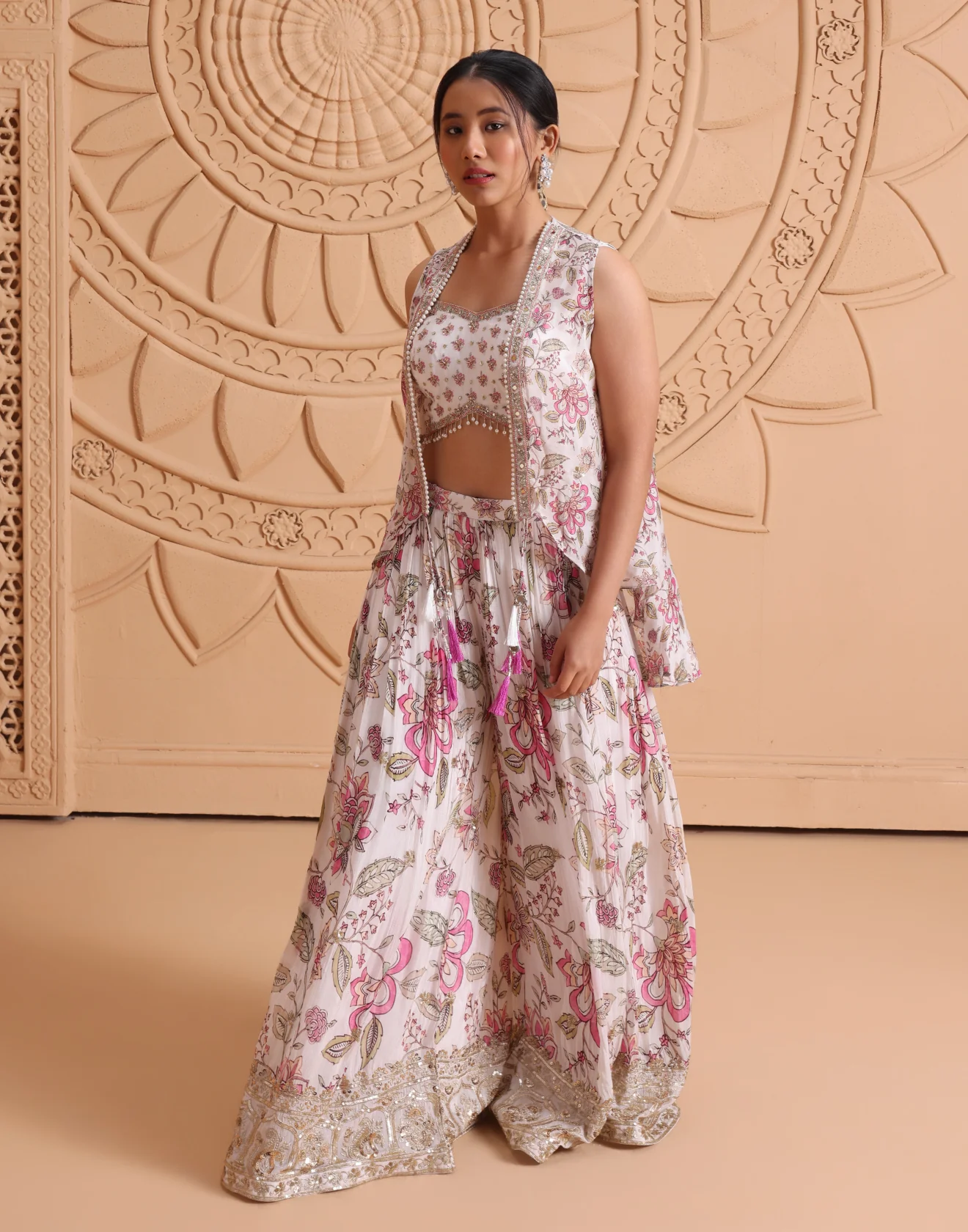 Cloud Dancer Gardenia Printed Indo-Western Suit Set - Image 4