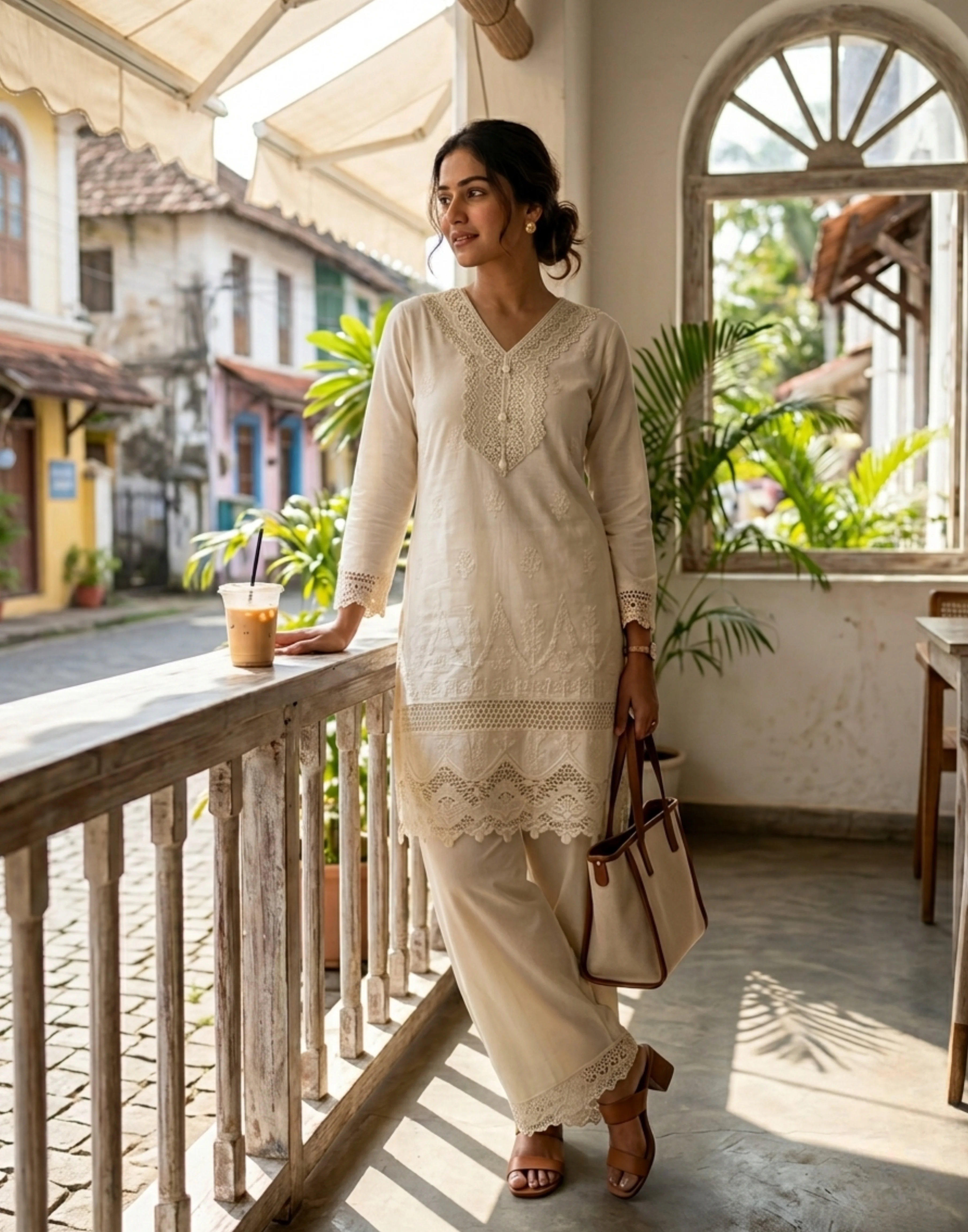 Cloudy Beige Embroidered Cotton Co-Ord Set