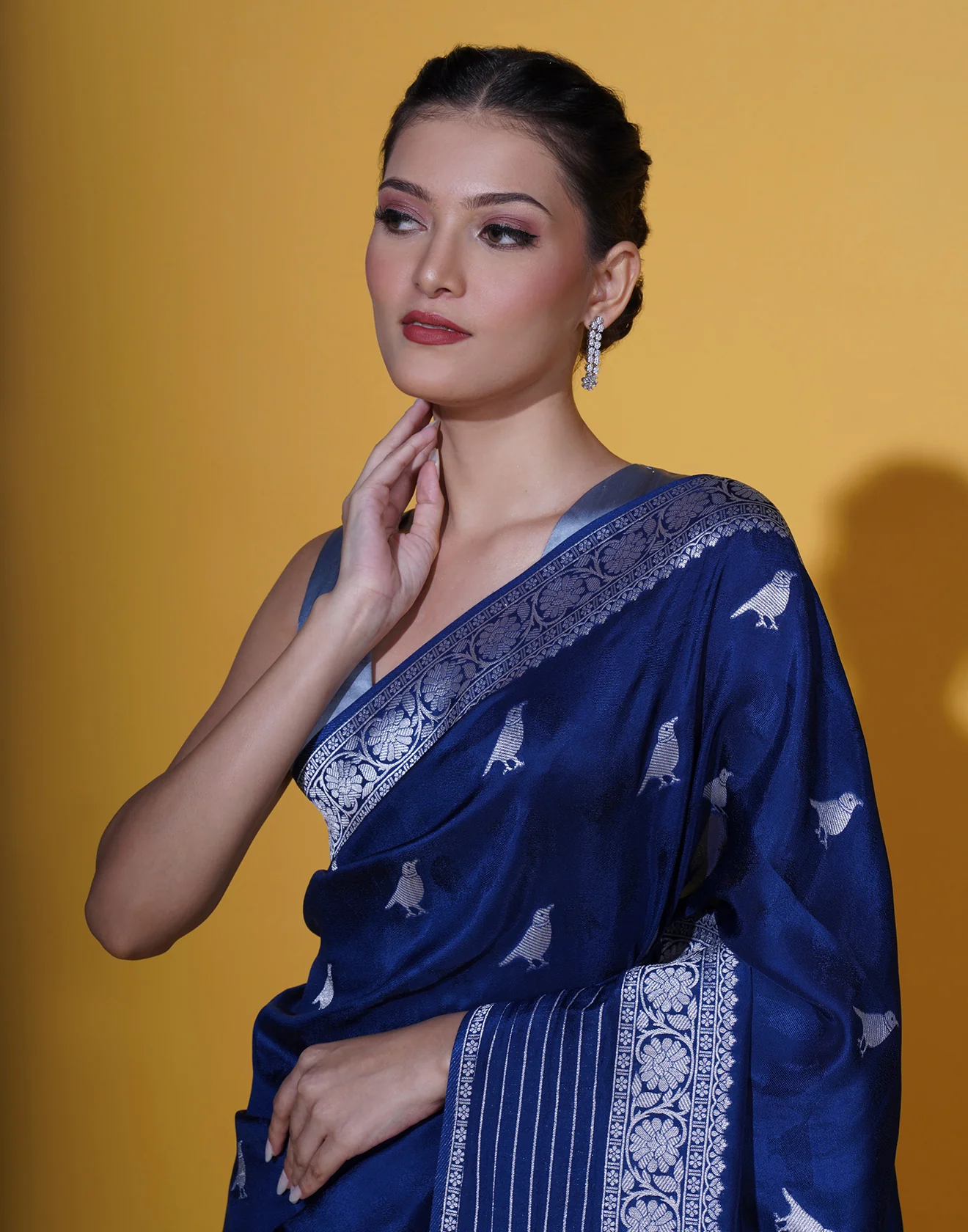 Cloudy Blue With Bird Woven Motif Silk Saree - Image 3