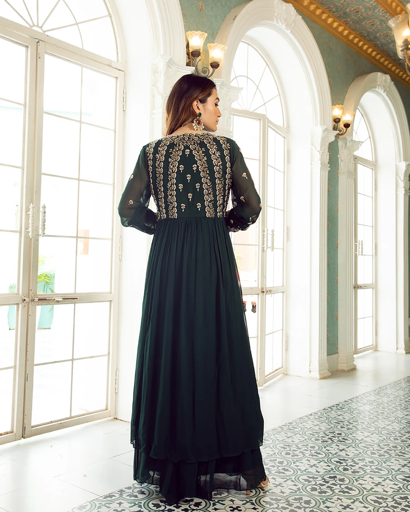 Clover Green Embroidered Front Slit Suit Set - Image 5