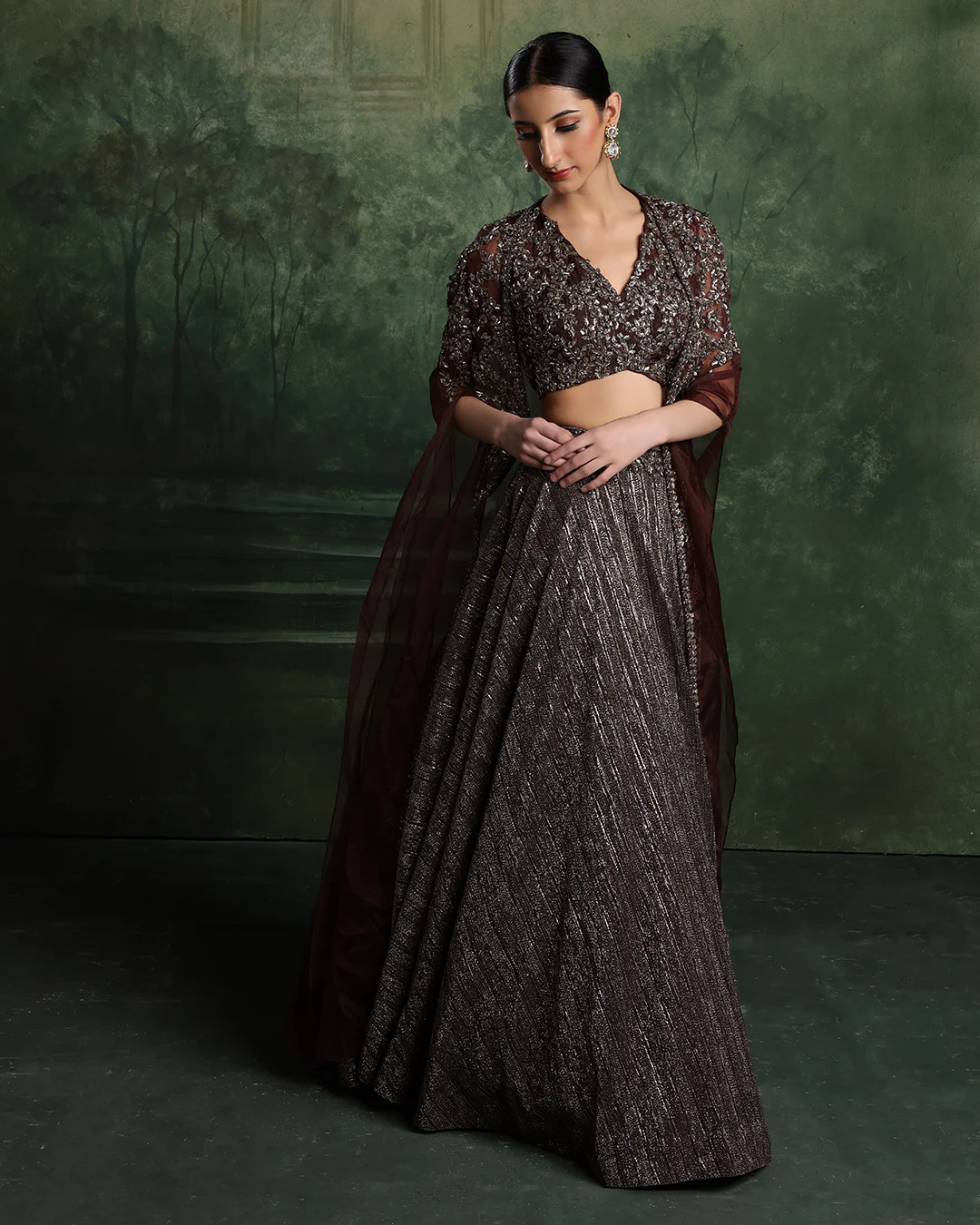 Copper Blaze Embellished Lehenga With Cape Jacket Set - Image 3