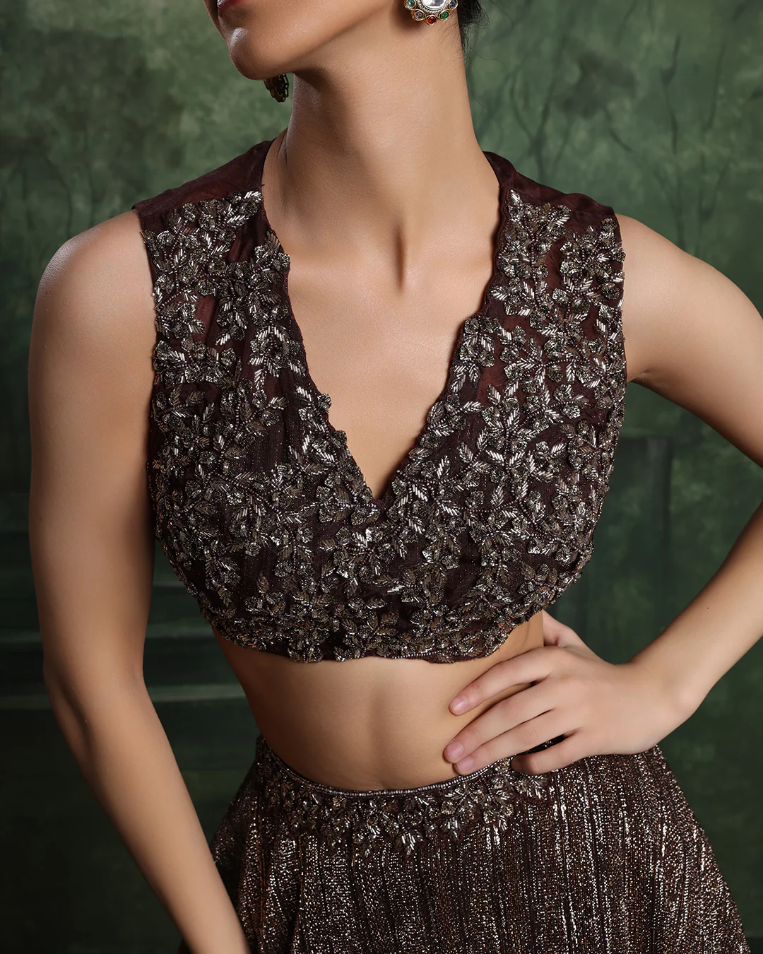 Copper Blaze Embellished Lehenga With Cape Jacket Set - Image 4