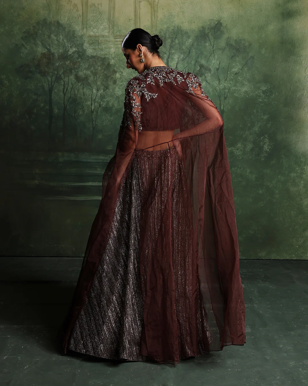 Copper Blaze Embellished Lehenga With Cape Jacket Set - Image 5