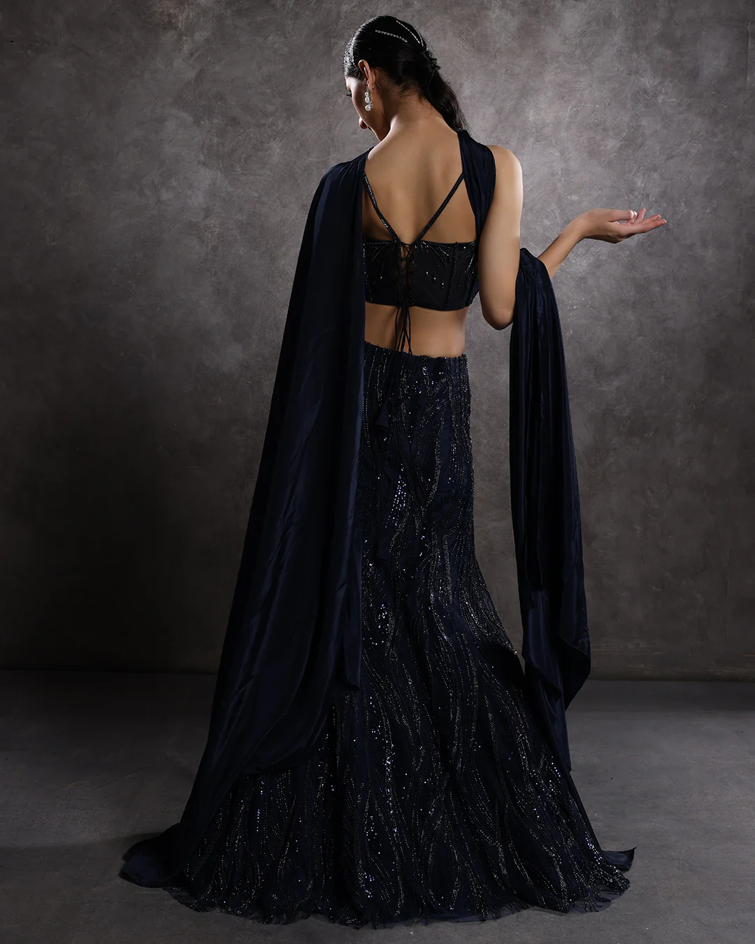 Cosmic Charm Embellished Corset With Fishcut Cocktail Lehenga Set - Image 4