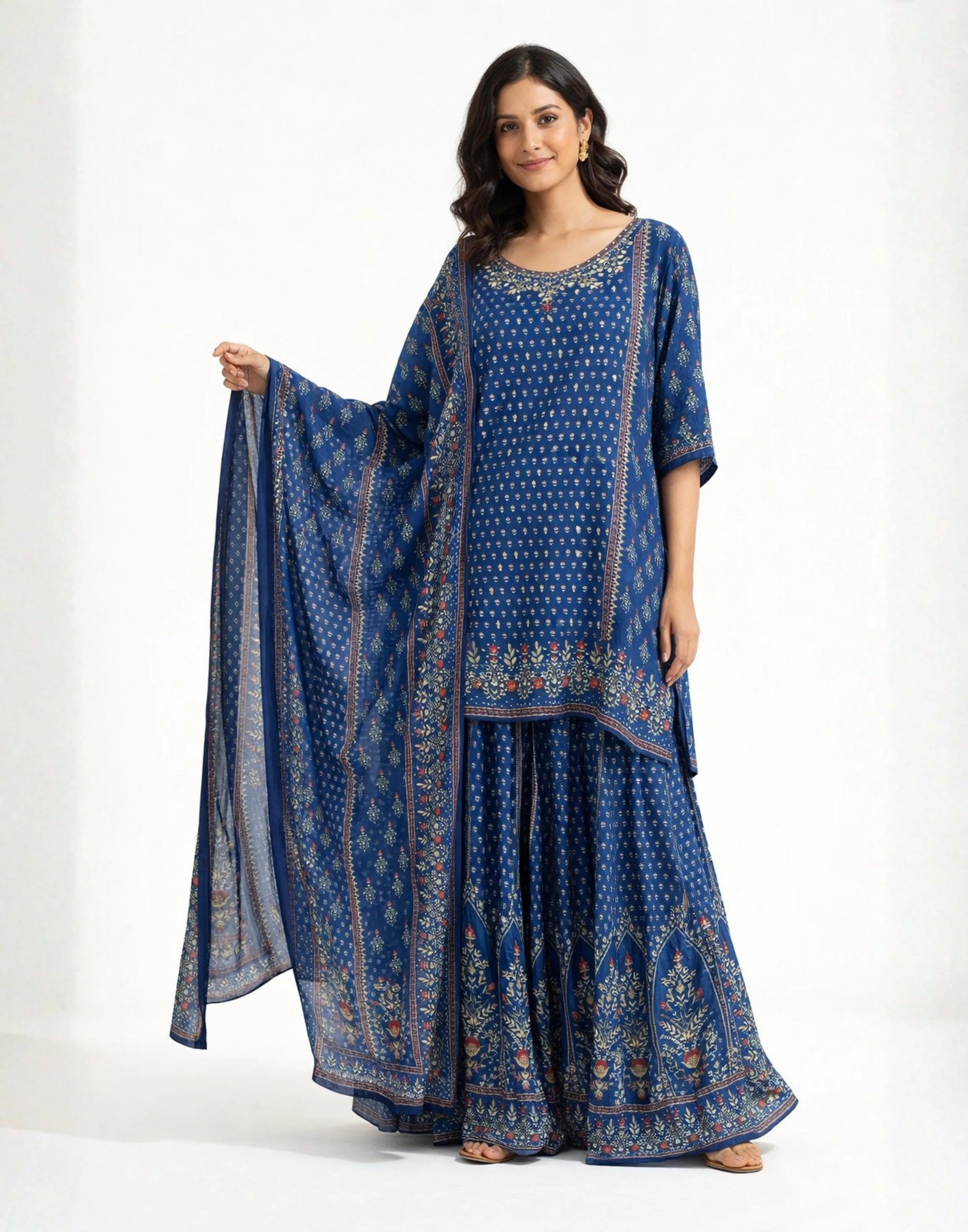 Cosmic Sapphire Printed Sharara Kurta Set