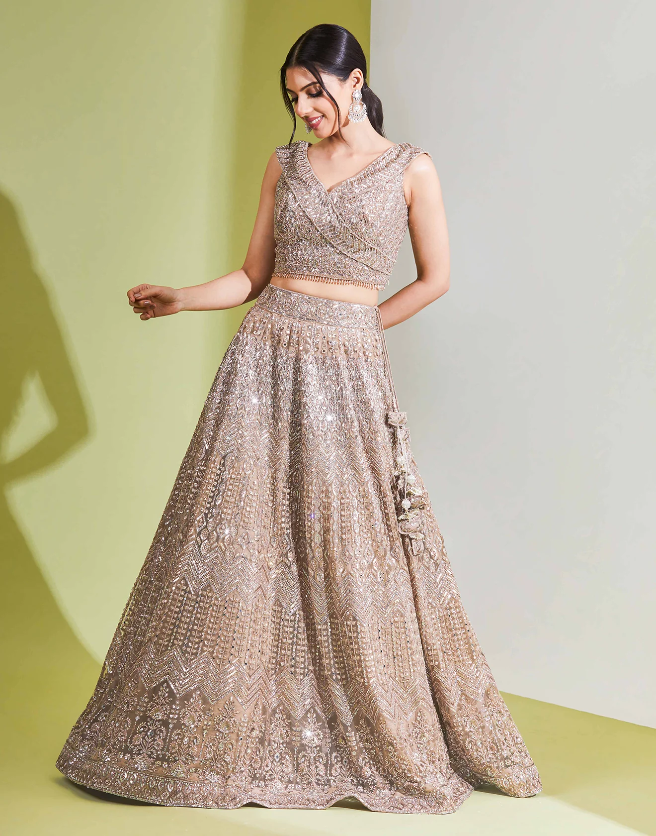 Cream Brown Embellished Lehenga Set - Image 4