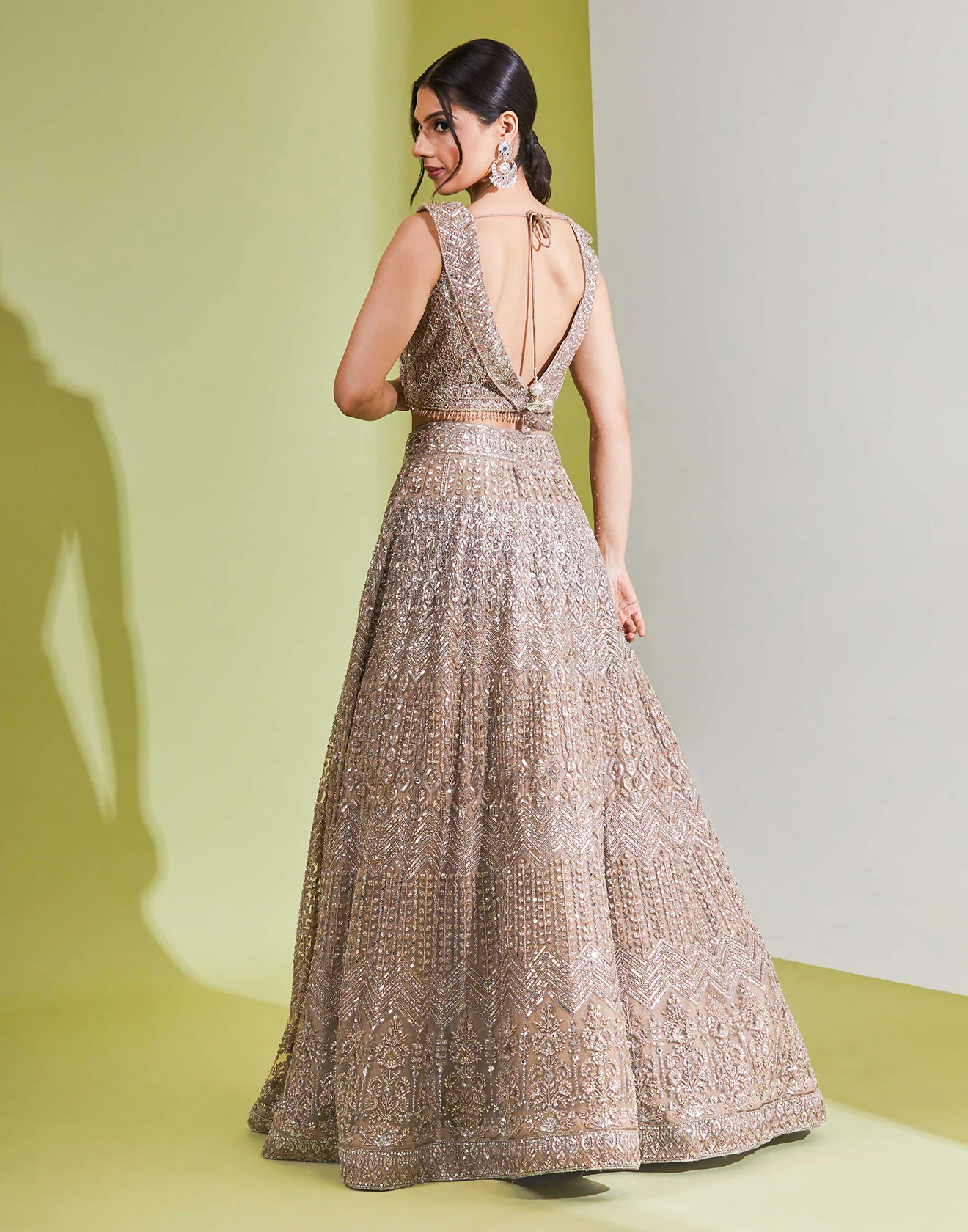 Cream Brown Embellished Lehenga Set - Image 5