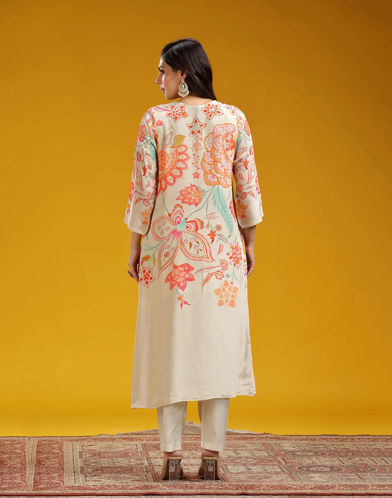 Cremé Beige Mandala Printed Crepe Kurta Set - Image 4
