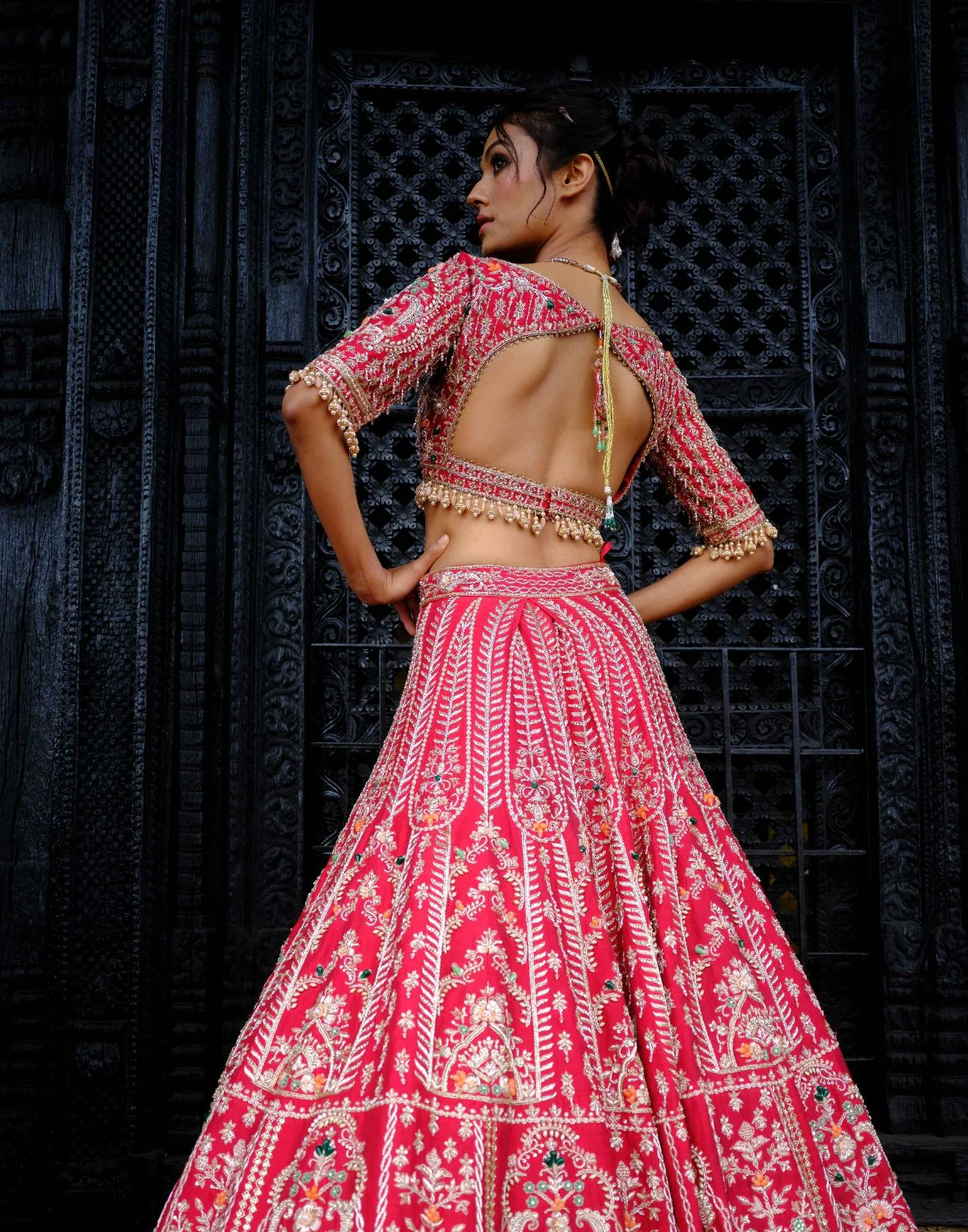 Crimson Charm Bridal Lehenga - Image 3