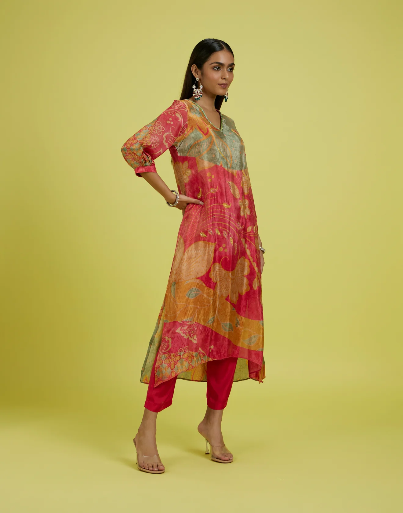 Crush Pink Doodle Printed Festive Silk Kurta Set - Image 3