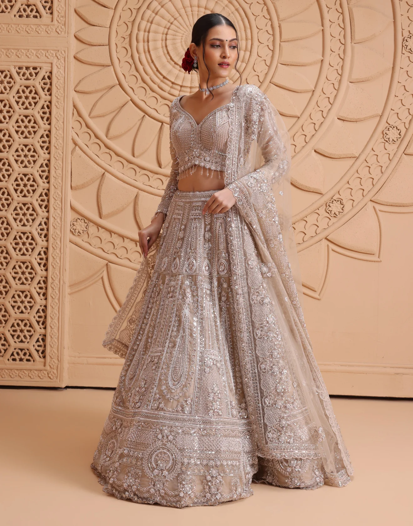 Crystal Beige Glimmering Cocktail Lehenga Set - Image 3