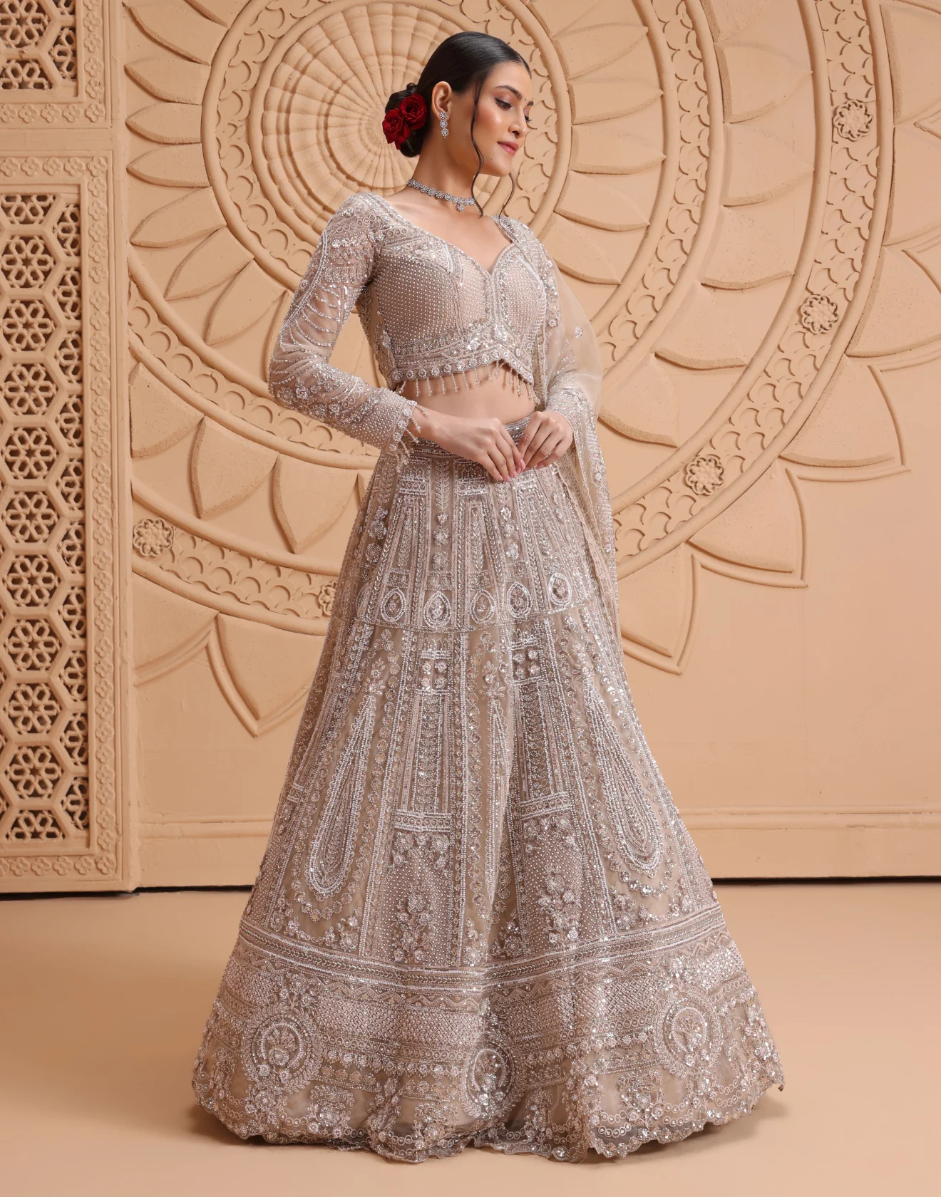 Crystal Beige Glimmering Cocktail Lehenga Set - Image 4