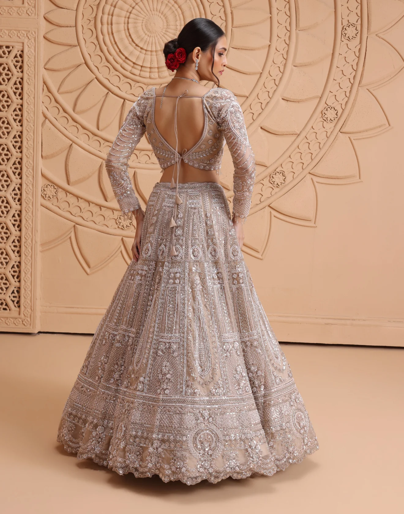 Crystal Beige Glimmering Cocktail Lehenga Set - Image 6