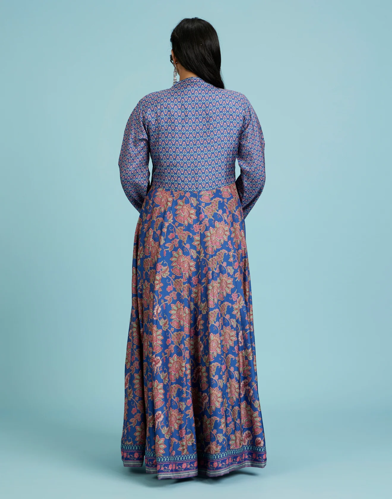 Daisy Blue Floral Printed & Hand Embroidered Yoke Kurti - Image 6