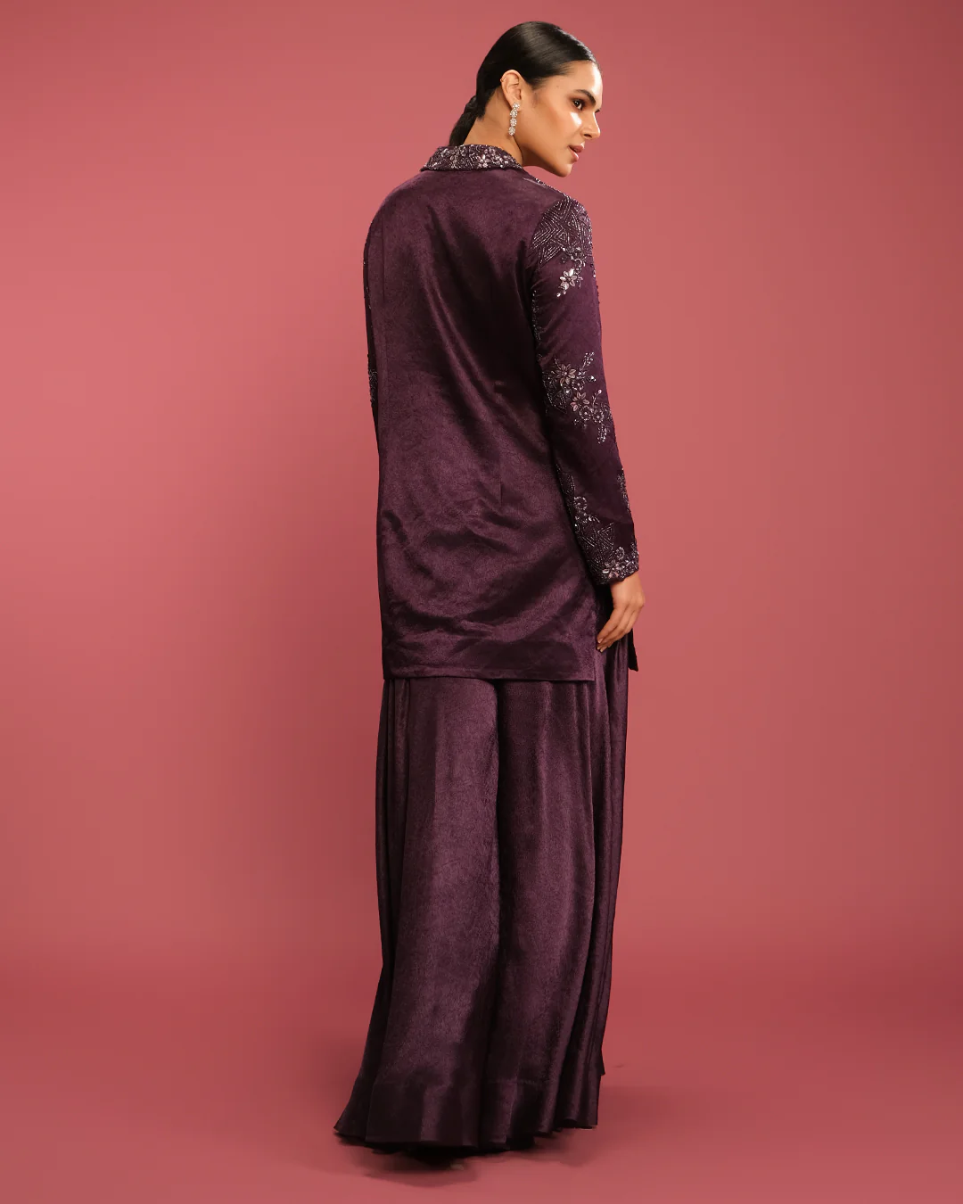 Dark Purple Glam Textured Silk Fusion Jacket Set - Image 5