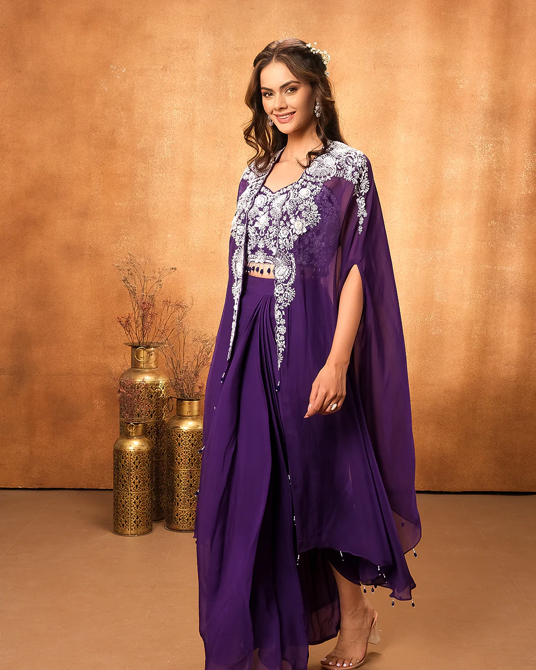 Dark Purple Pop Festive Fusion Salwar Suit - Image 2