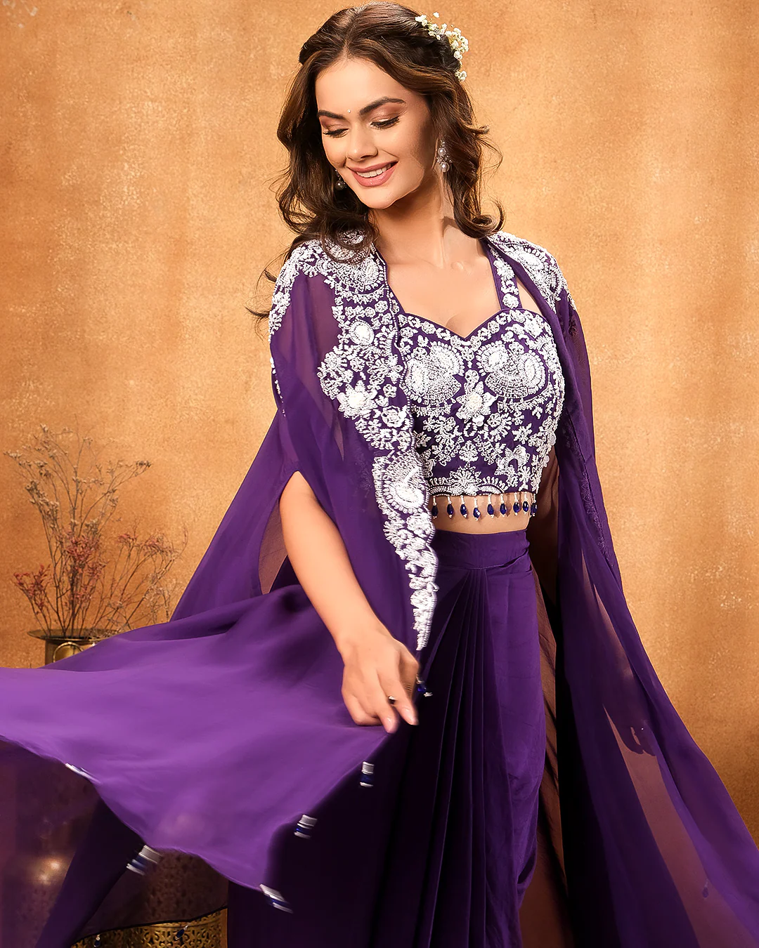 Dark Purple Pop Festive Fusion Salwar Suit - Image 3