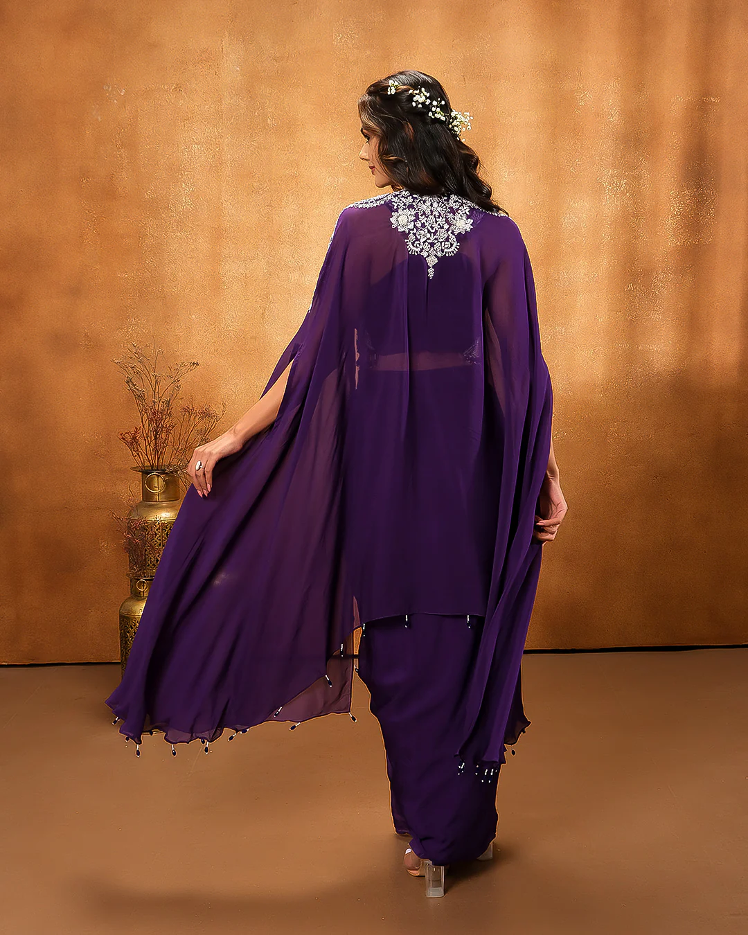 Dark Purple Pop Festive Fusion Salwar Suit - Image 5
