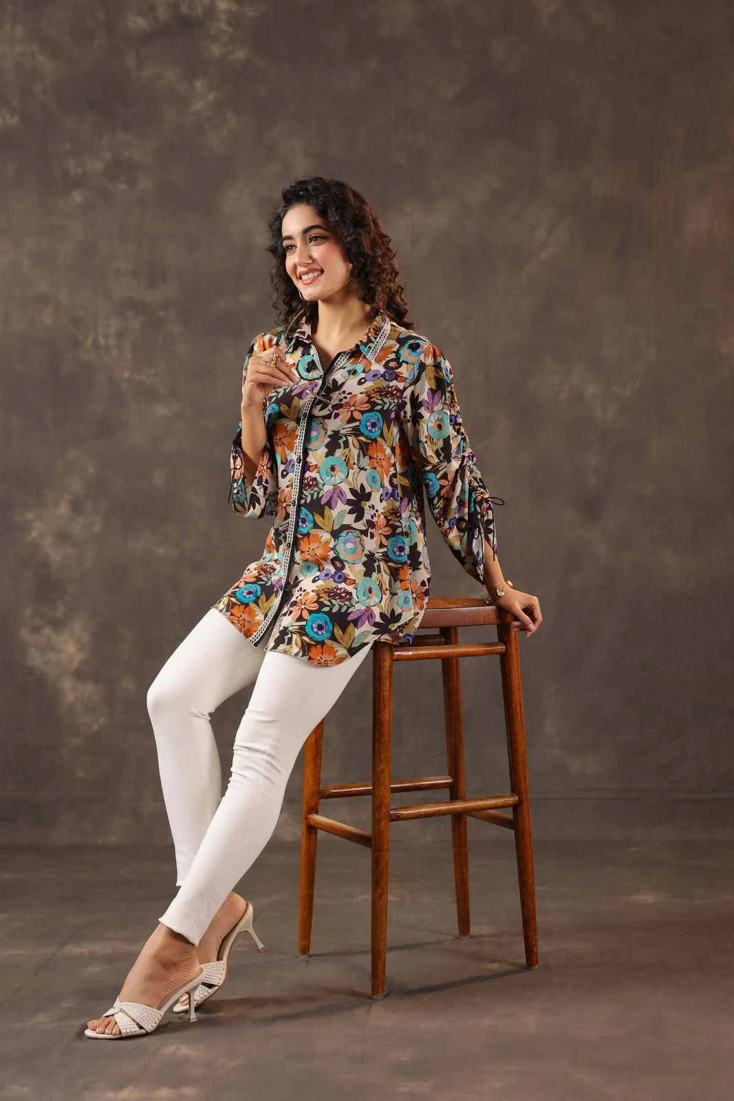 Deep Multihues Printed Crepe Tunic Shirt - Image 4