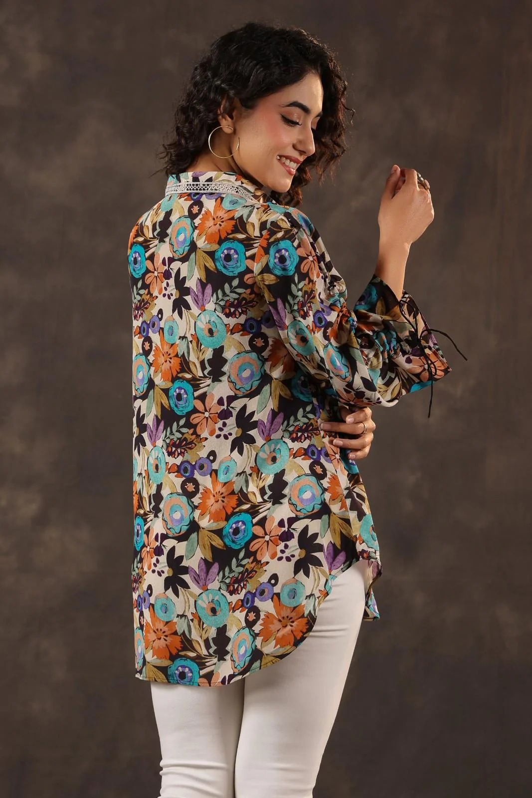 Deep Multihues Printed Crepe Tunic Shirt - Image 5