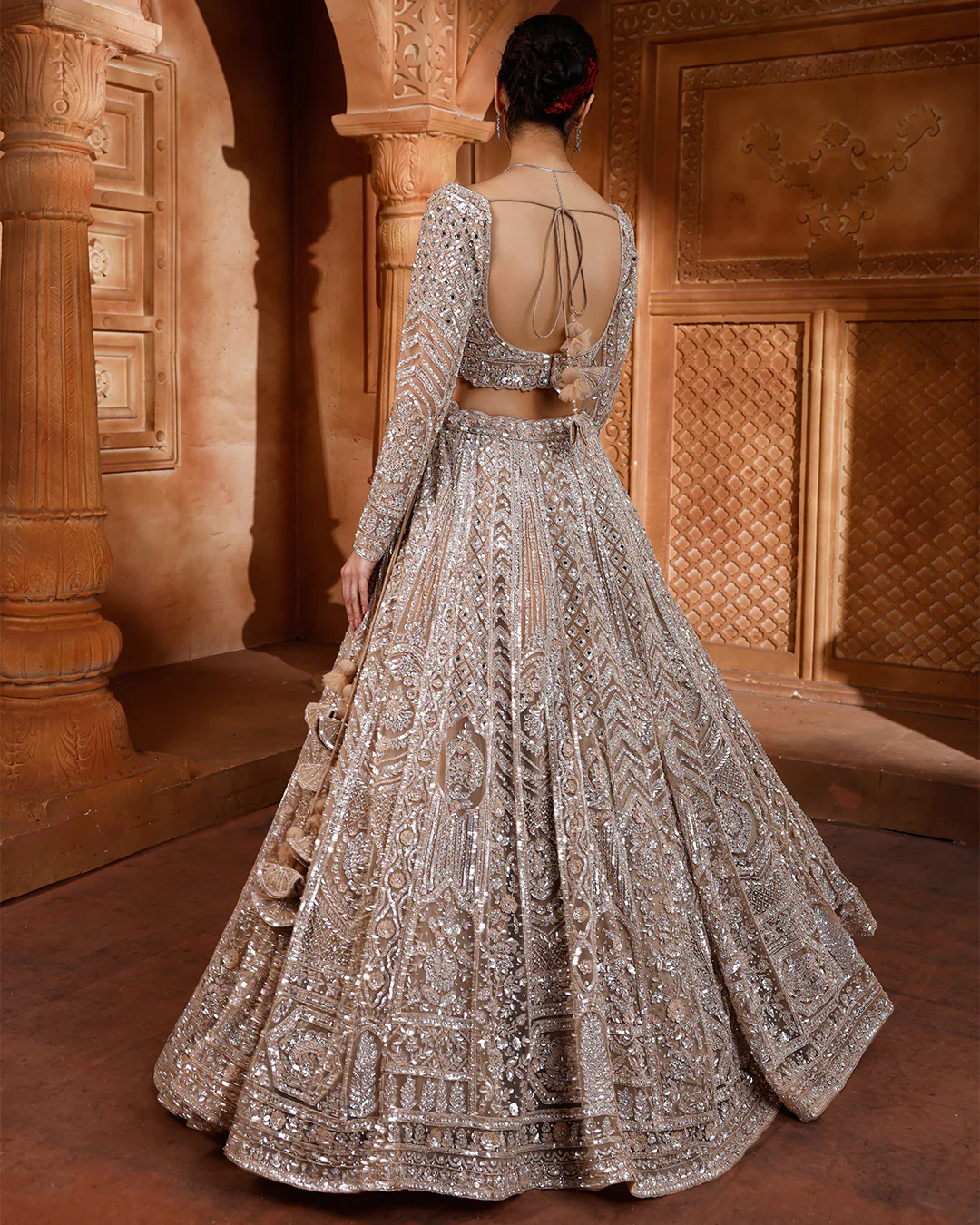 Desert Bronze Net Embellished Bridal Lehenga For Sangeet - Image 4