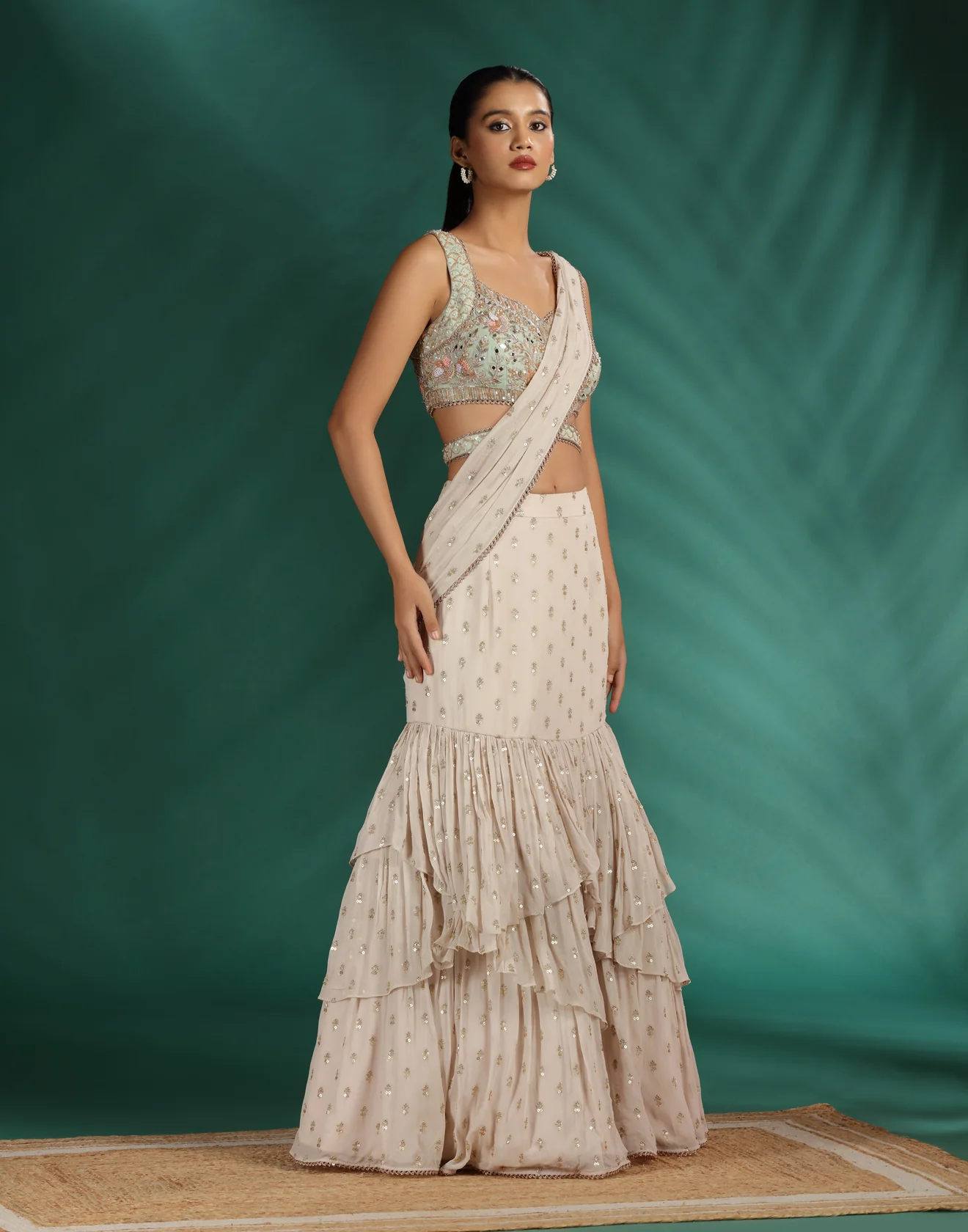 Dusky Meadow Layered Lehenga With Embroidered Blouse - Image 3