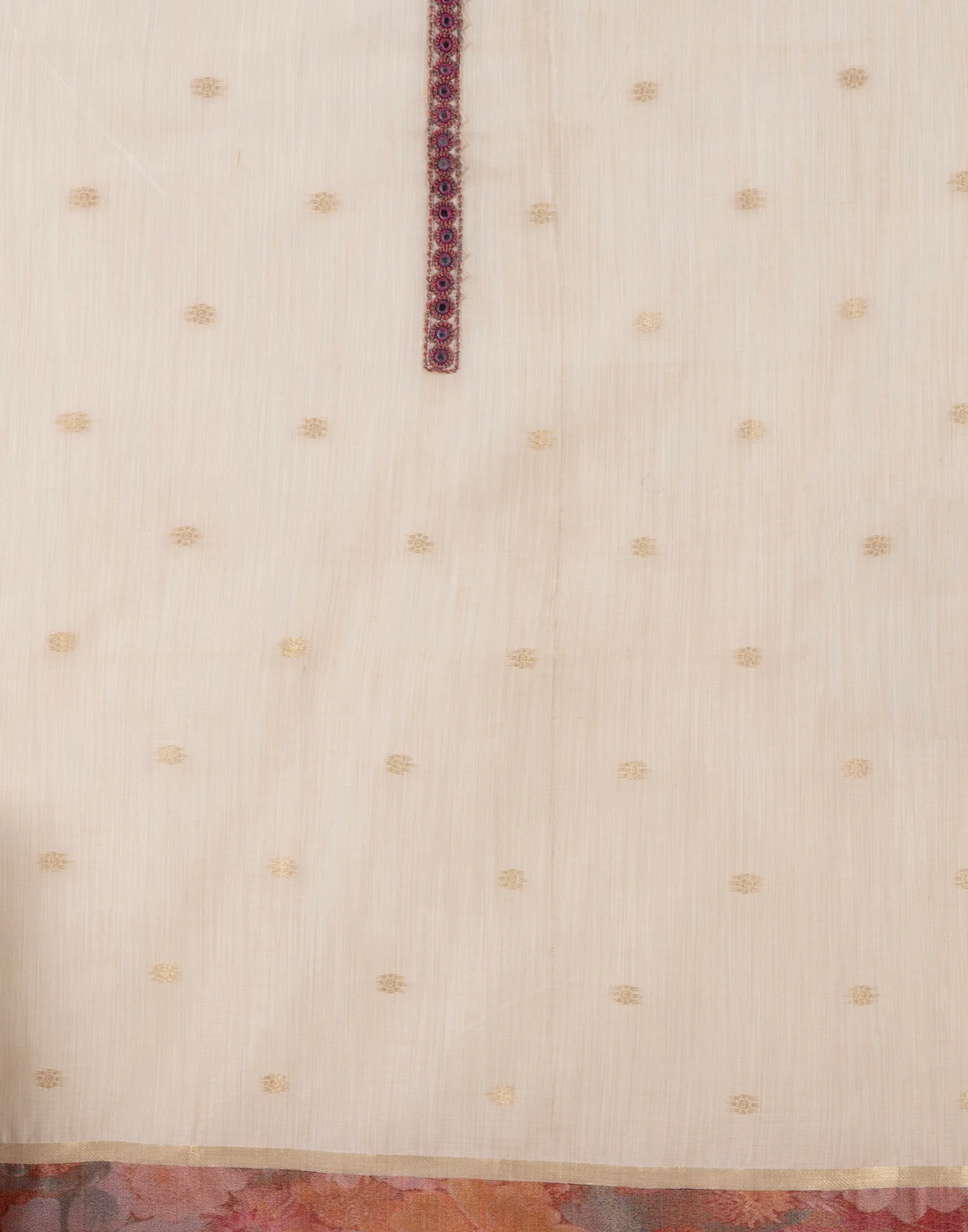 Dusty Beige With Berry Hues Florals Silk Unstitched Suit Set - Image 4