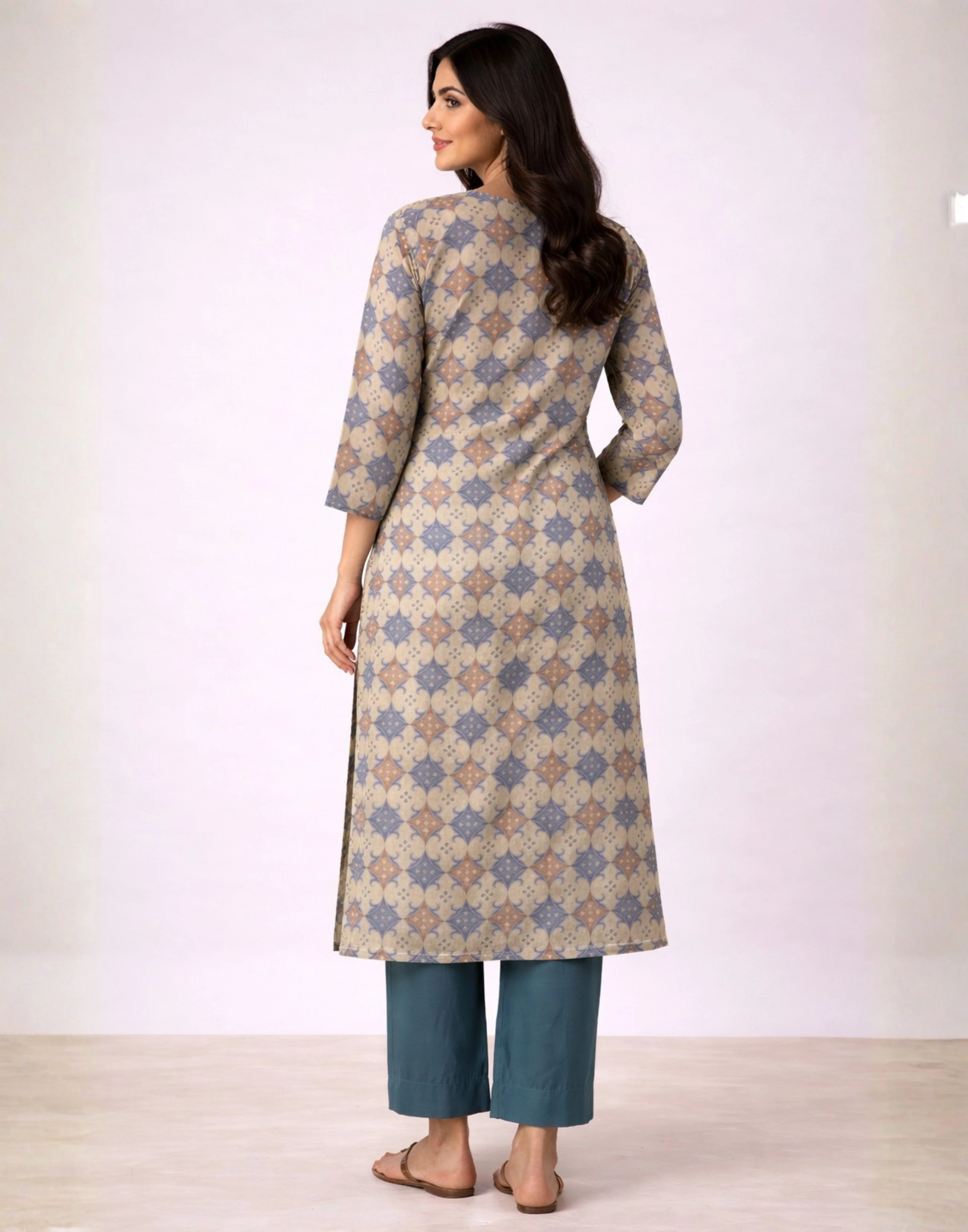 Dusty Powder Hues Crepe Silk Festive Kurta Set - Image 3