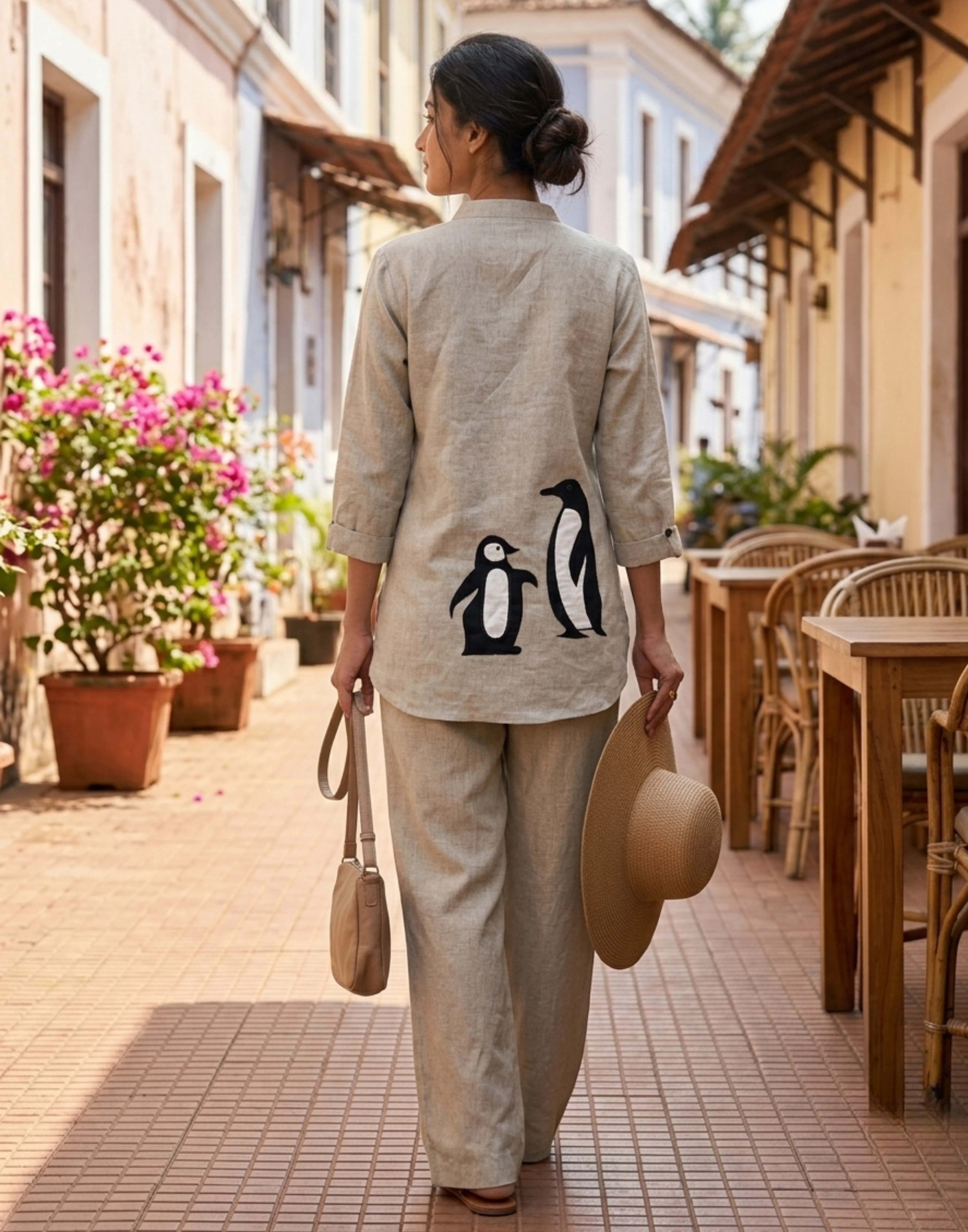 Earthy Grey Penguin Motif Summer Co-Ord Set - Image 2
