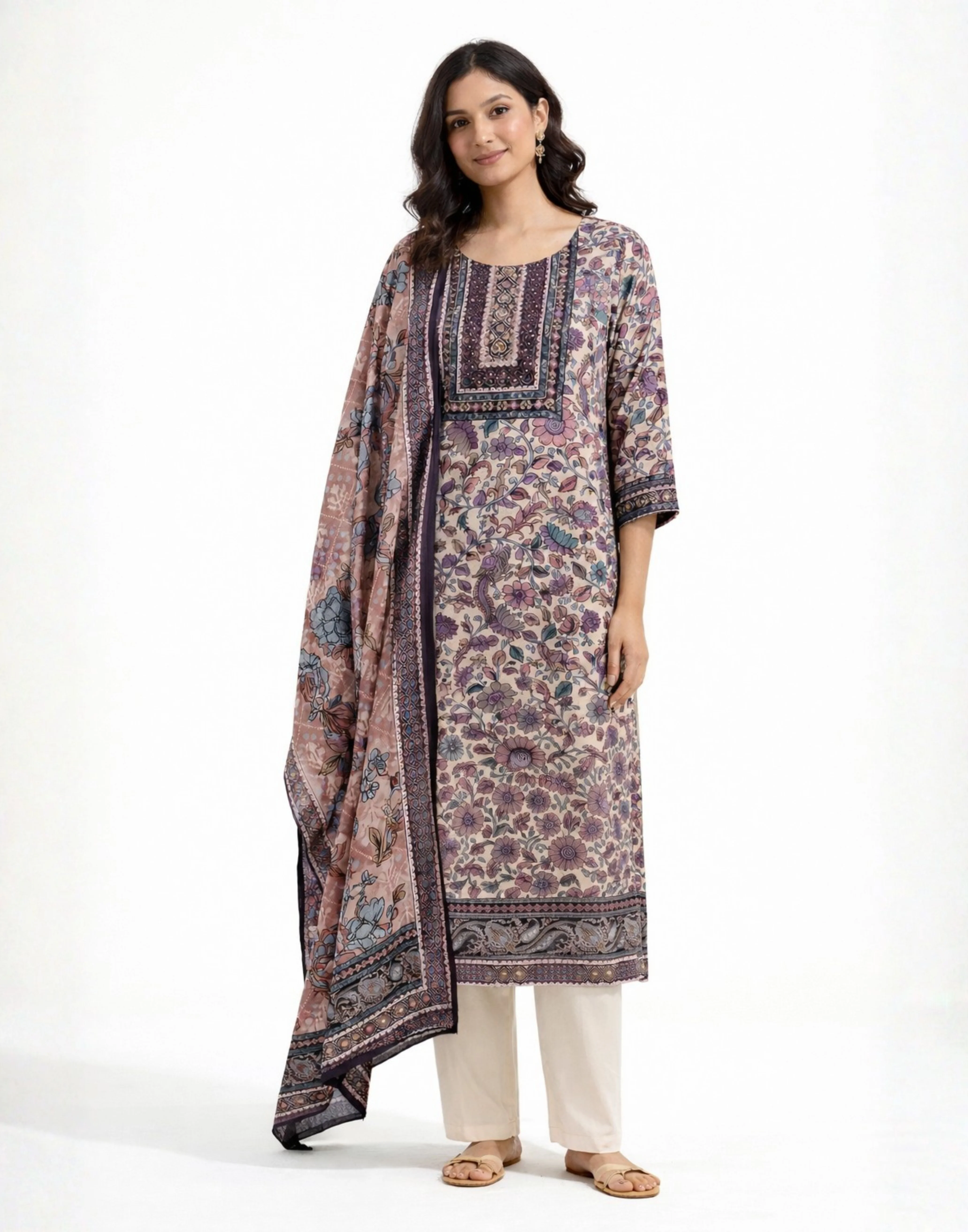 Earthy Hue Kalamkari Printed Workwear Kurta Set