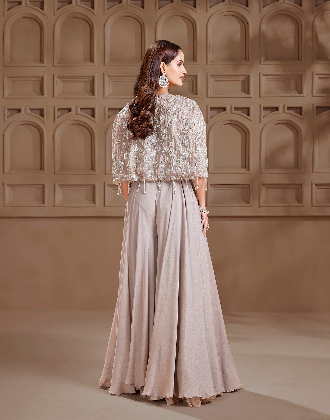 Earthy Metal Embellished Crepe Fusion Set - Image 3