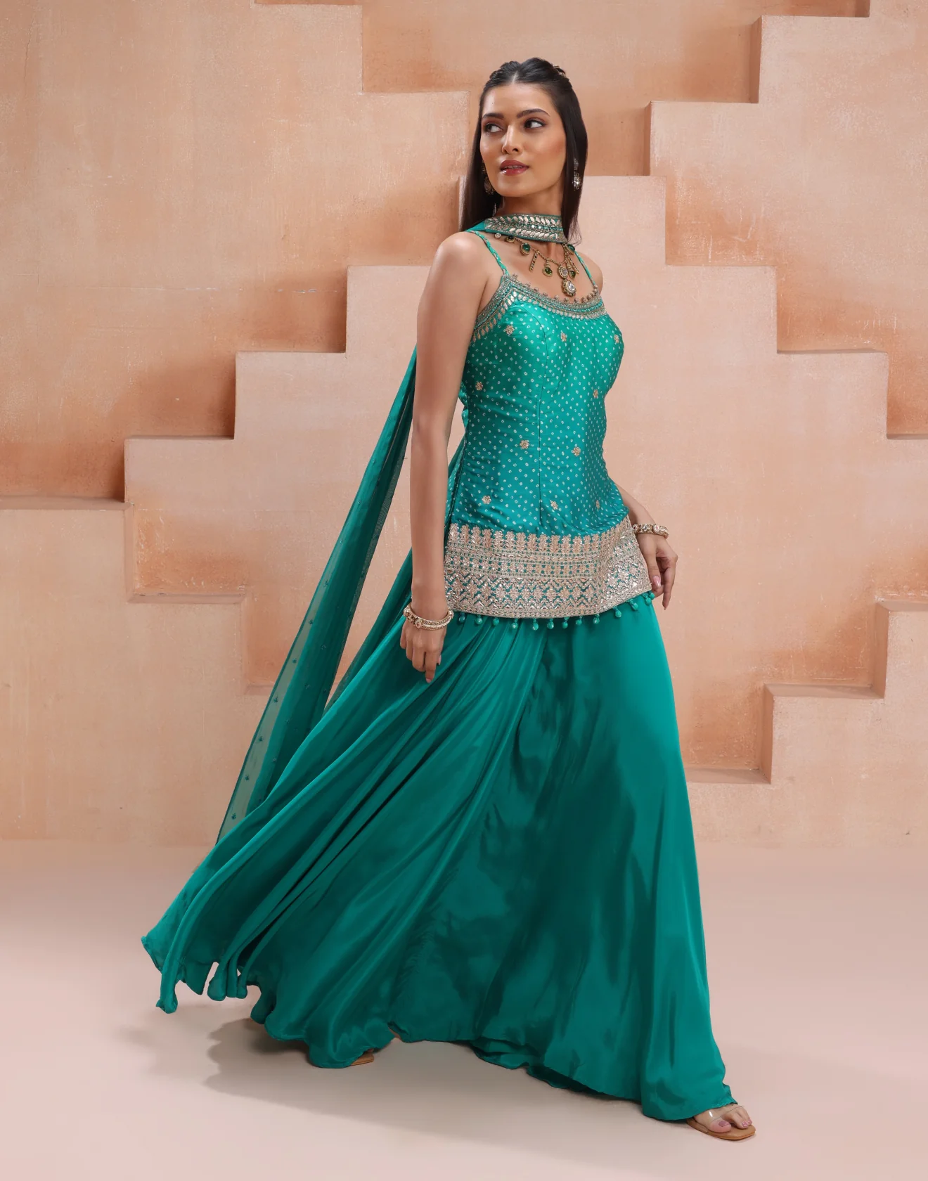 Emerald Rama Bandhej Printed Palzzo Salwar Suit Set
