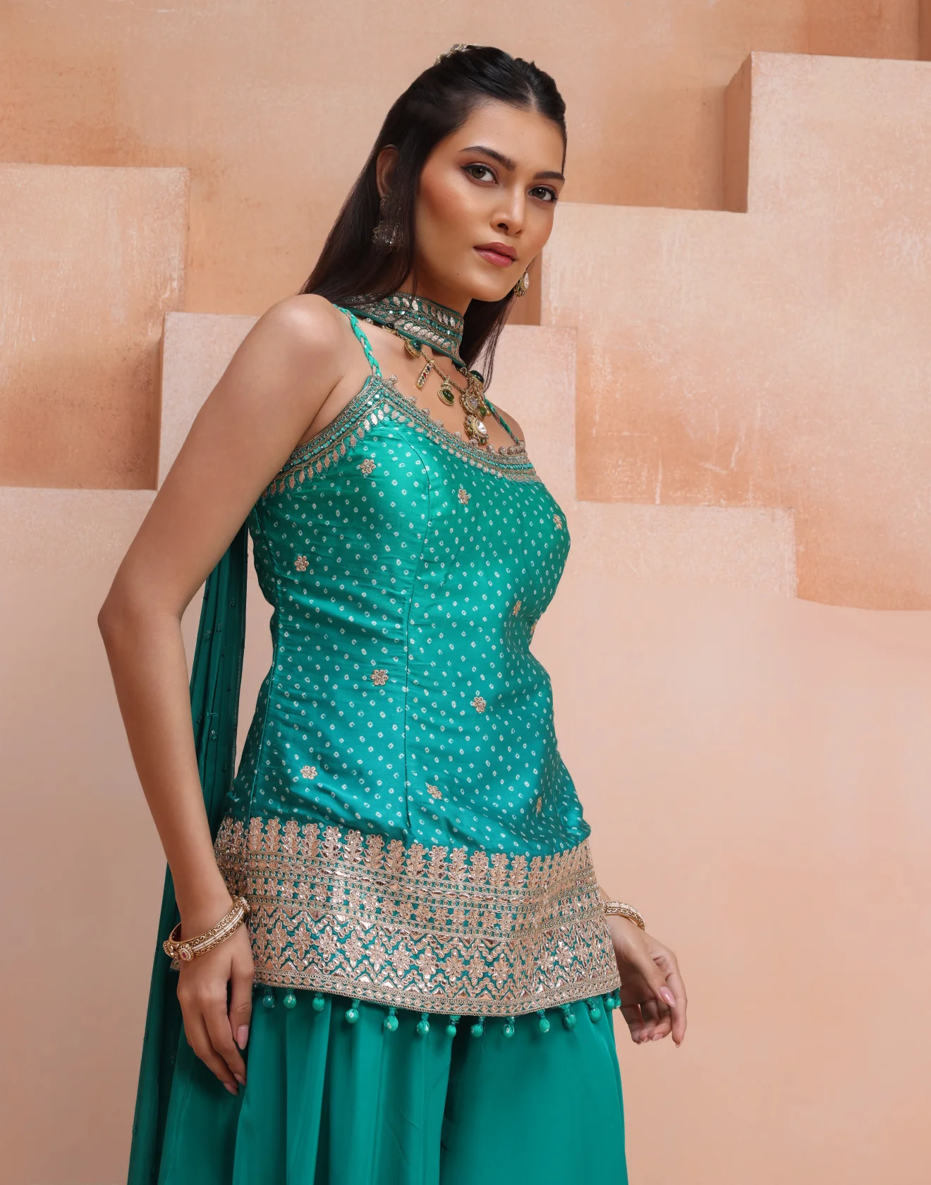 Emerald Rama Bandhej Printed Palzzo Salwar Suit Set - Image 4