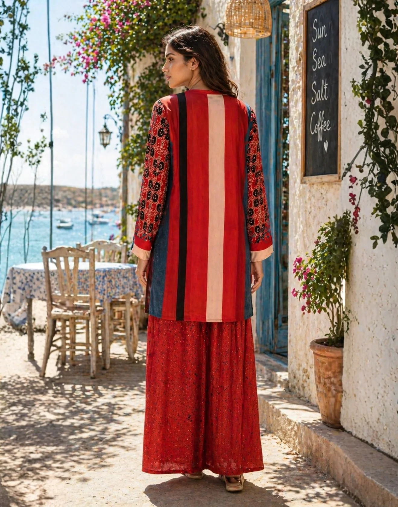 Fire Brick Ajrakh Printed Blended Satin Co-Ord Kurta Set - Image 2