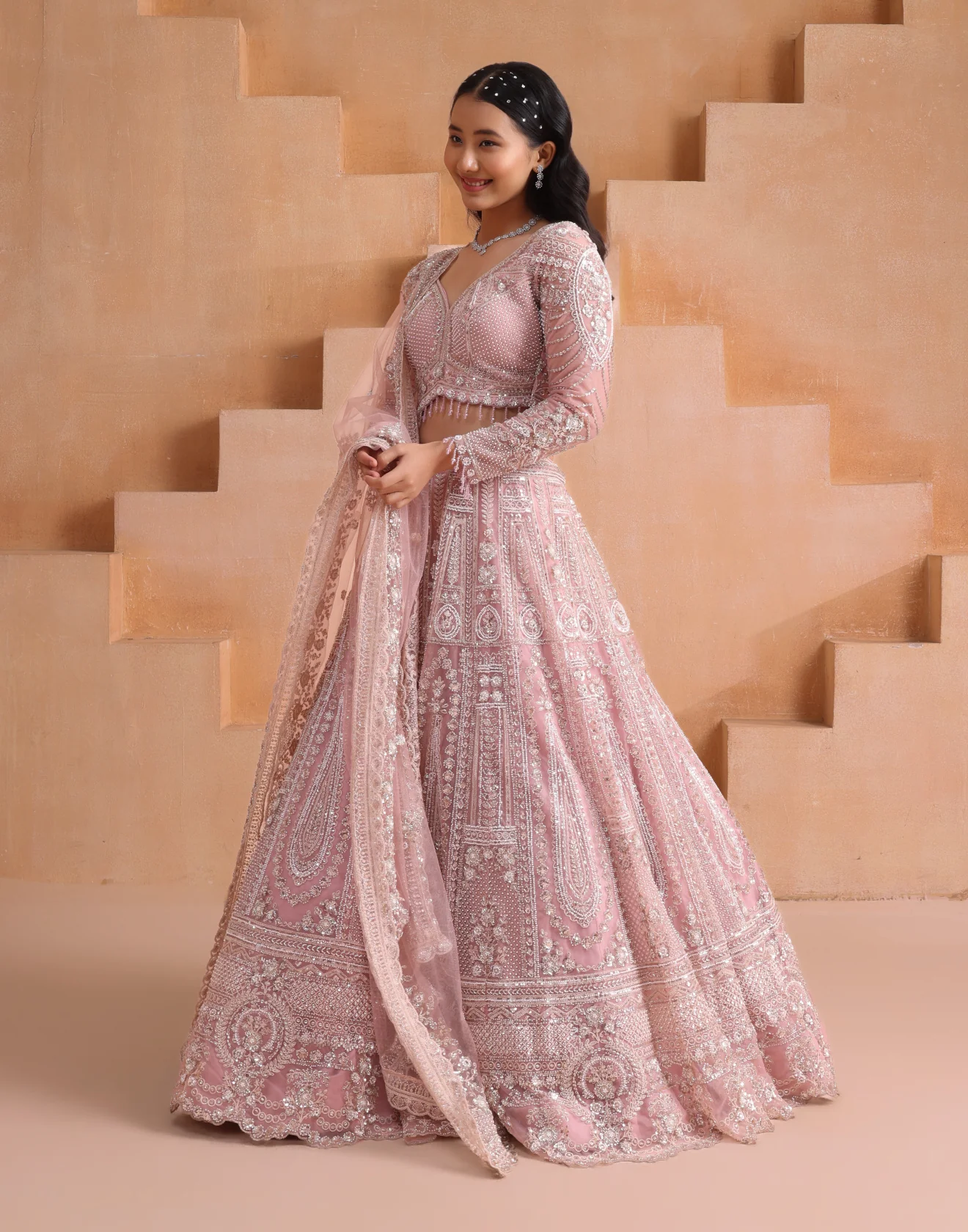 Flamingo Blush Embellished Bridal Lehenga For Sangeet - Image 2