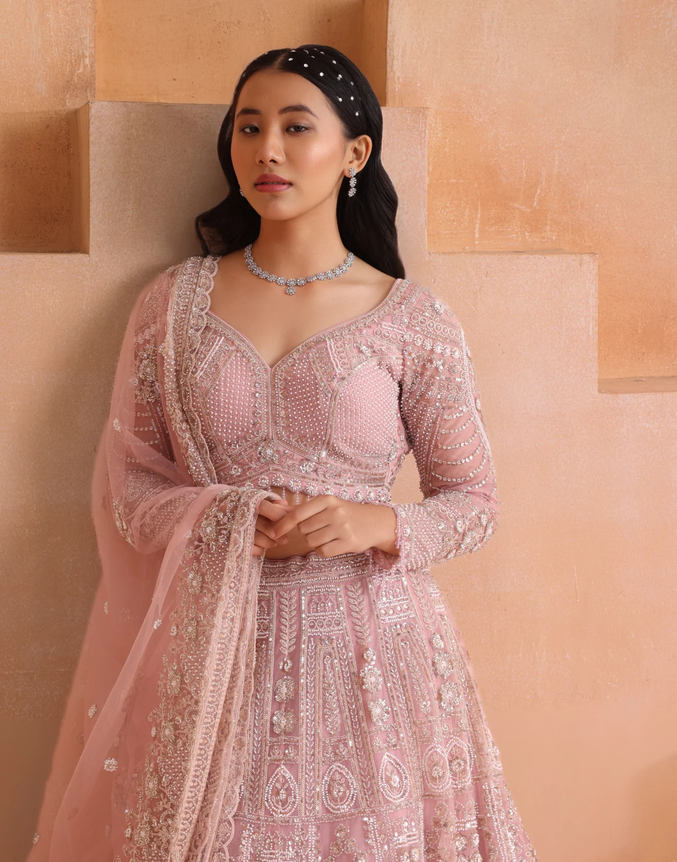 Flamingo Blush Embellished Bridal Lehenga For Sangeet - Image 4