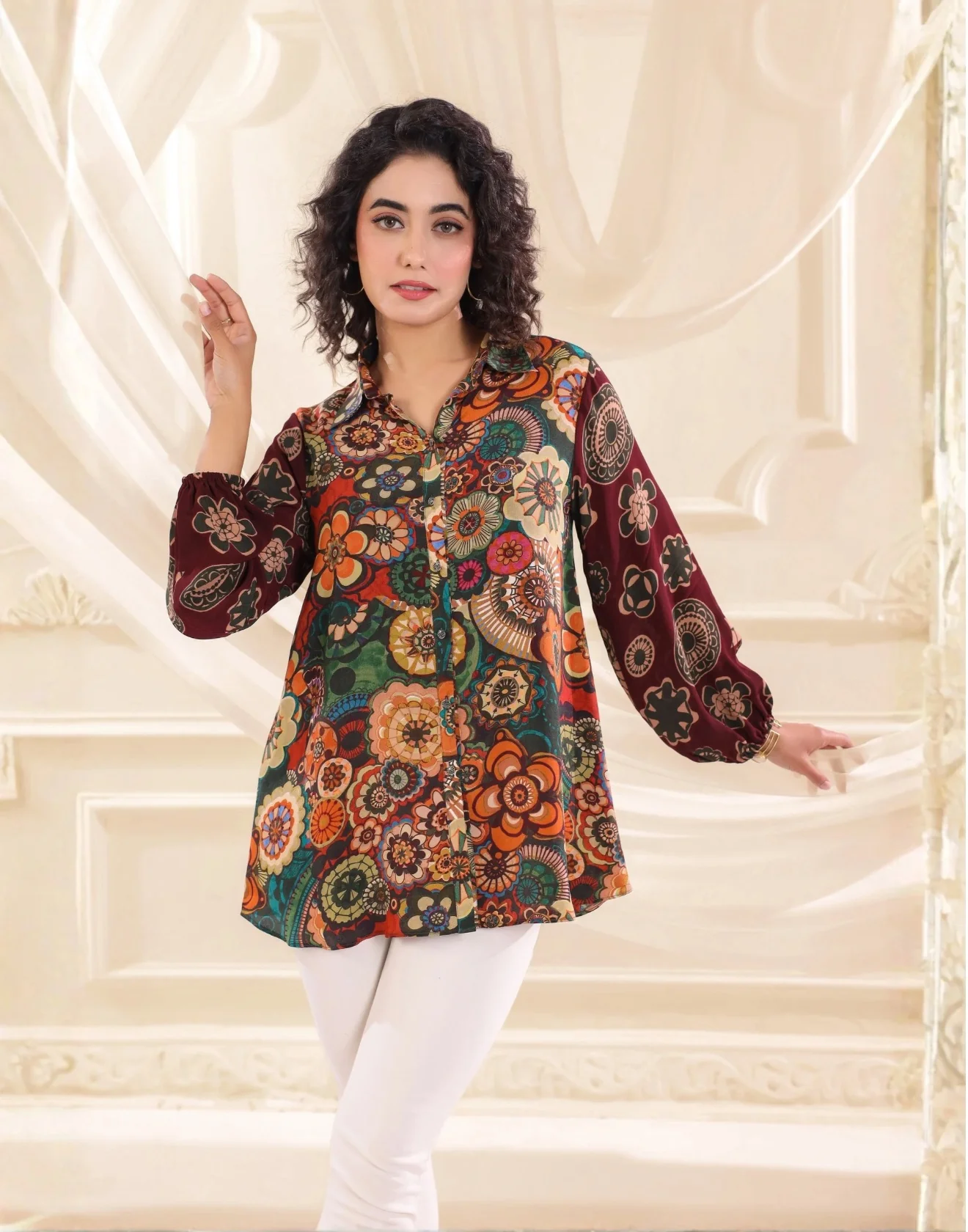 Flora Doodle Crepe Tunic Shirt