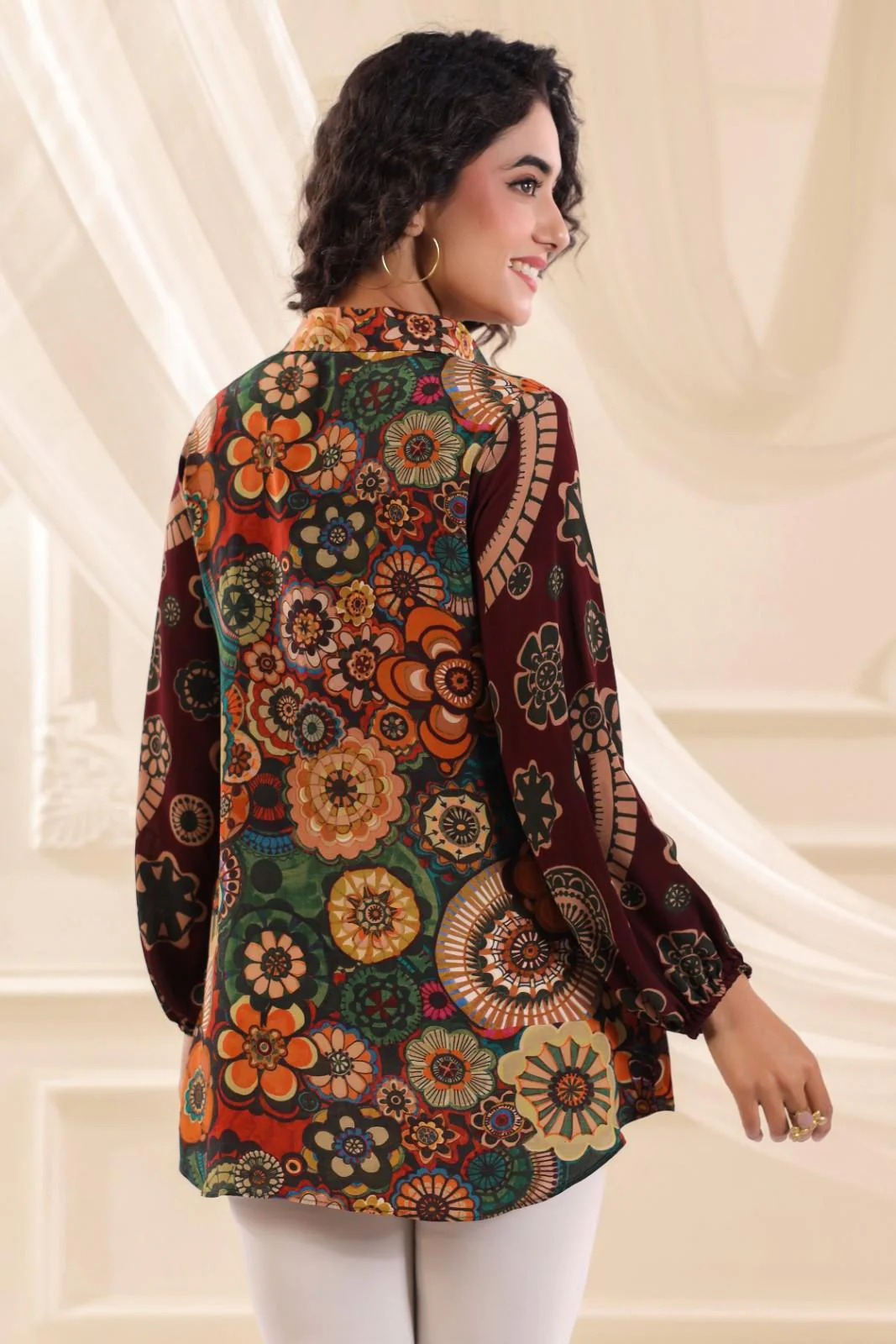 Flora Doodle Crepe Tunic Shirt - Image 5