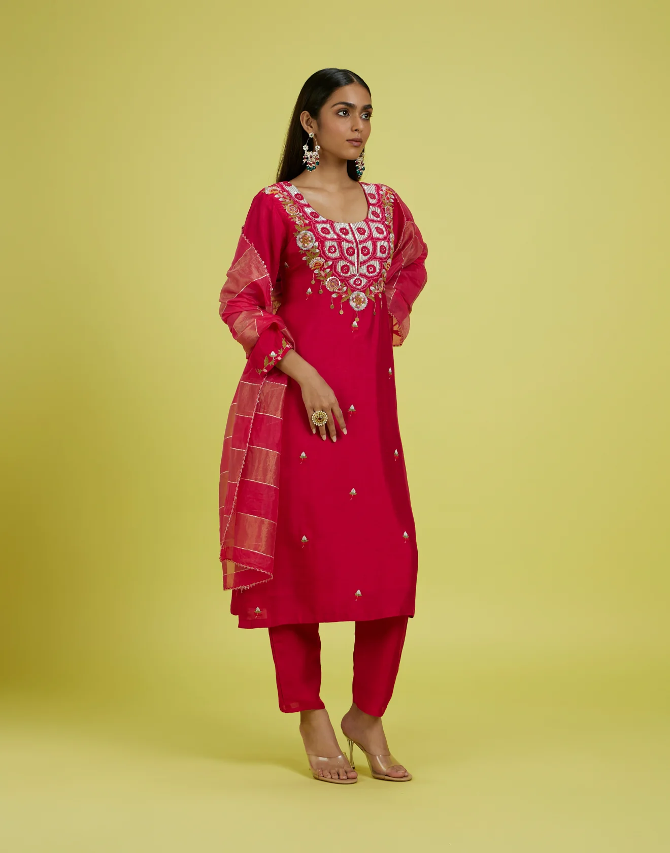 Floral Berry Embroidered Festive Kurta Set - Image 3
