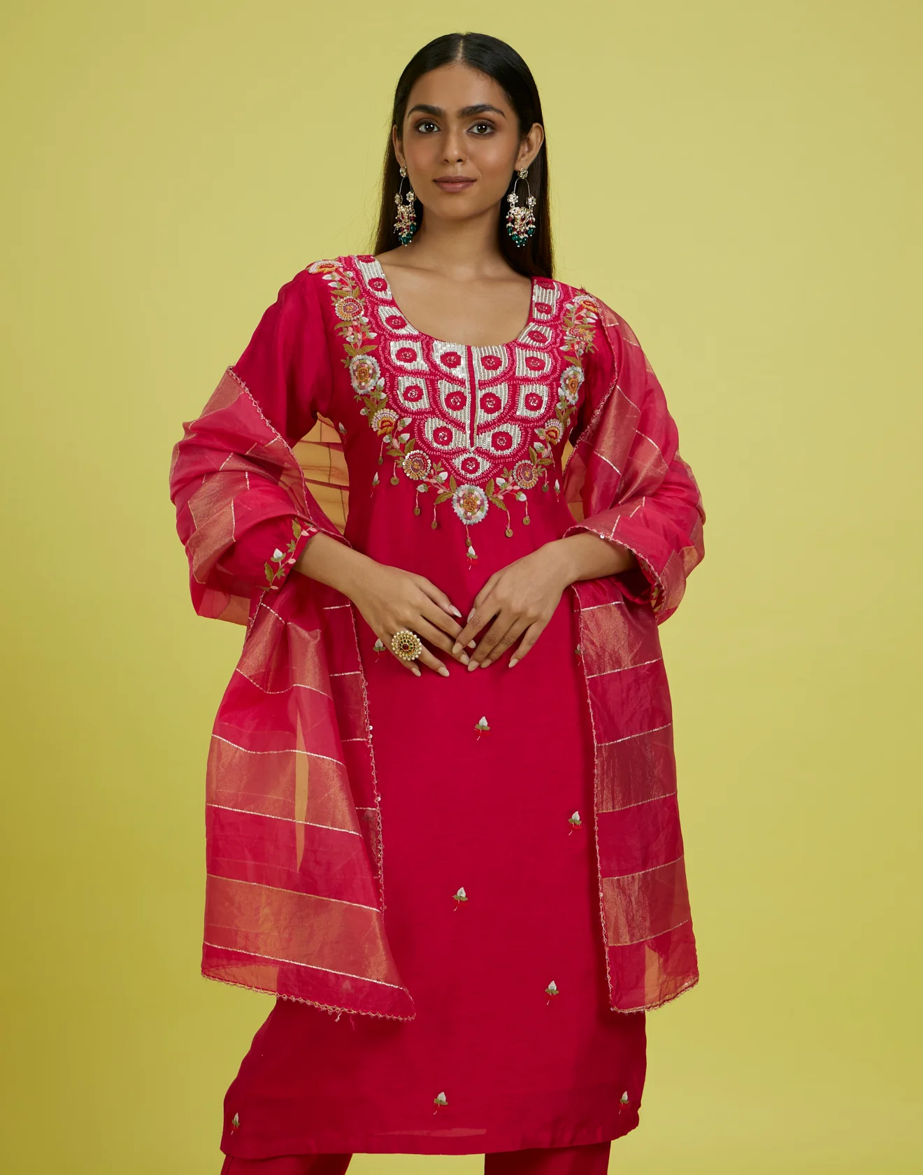 Floral Berry Embroidered Festive Kurta Set - Image 4