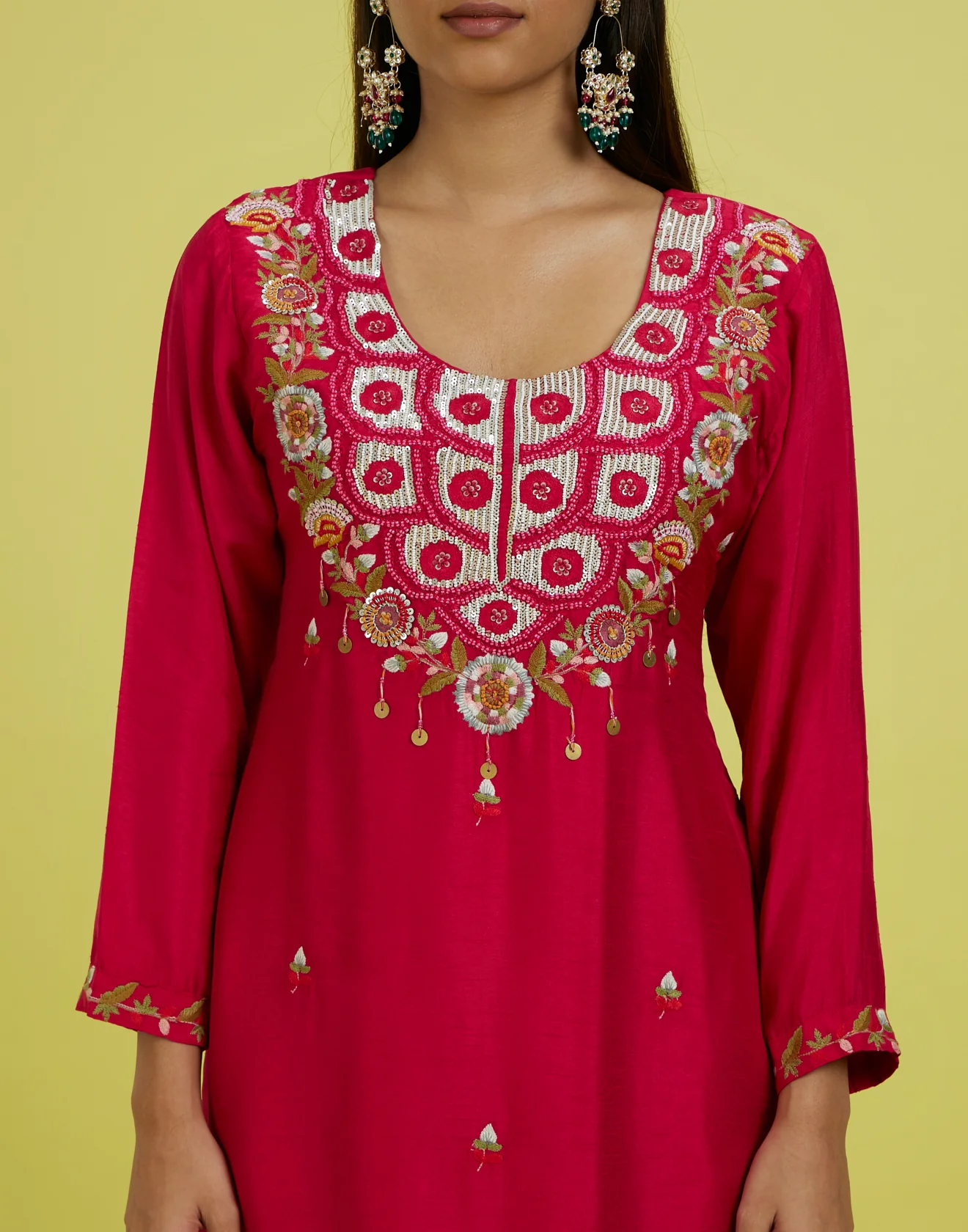 Floral Berry Embroidered Festive Kurta Set - Image 5
