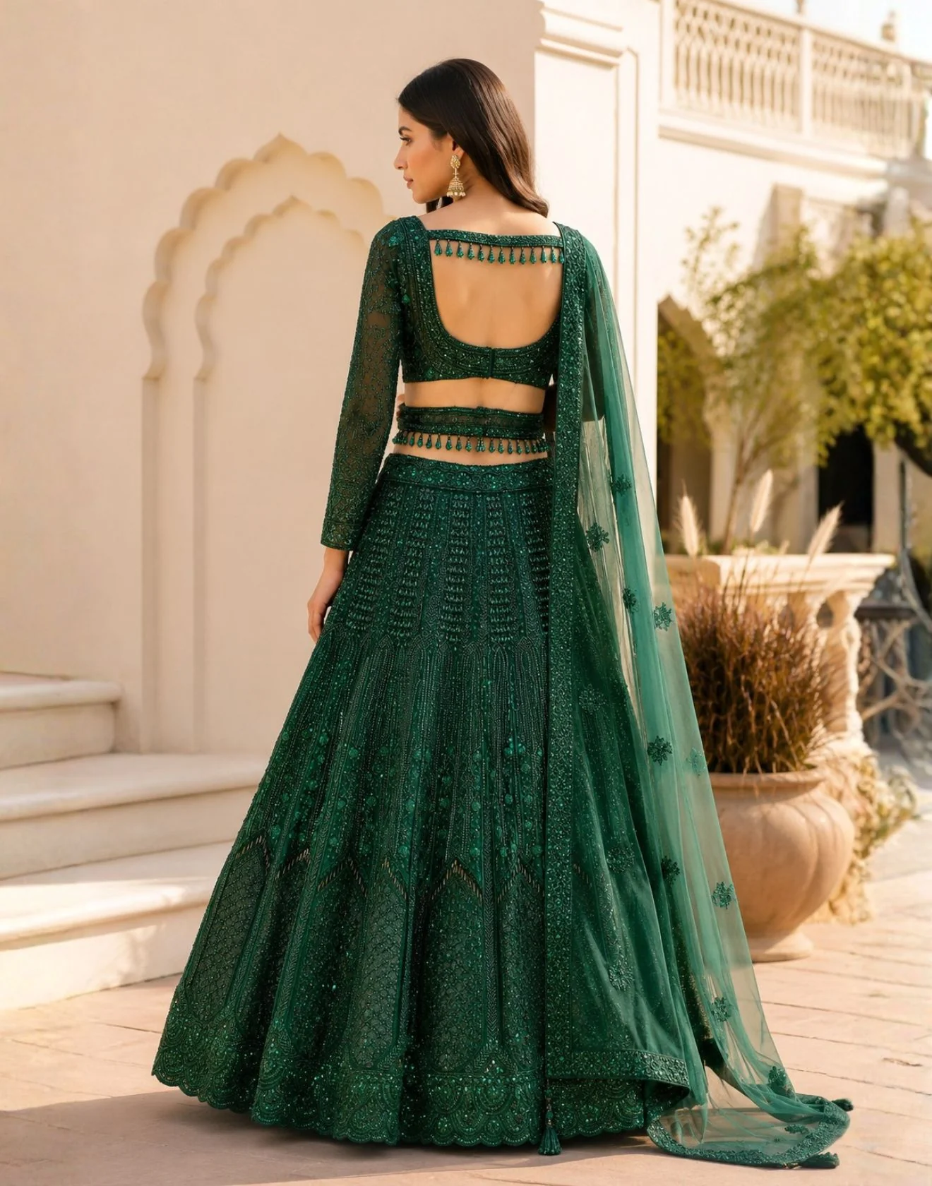 Forest Green Embellished Lehenga For Sangeet - Image 2