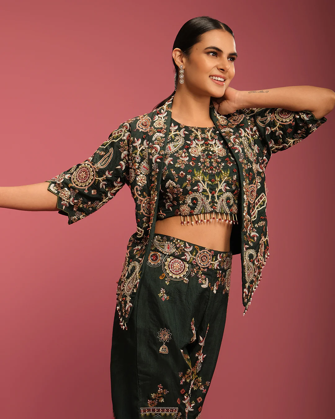 Forest Muse Multicolor Thread Embroidered Fusion Set - Image 4