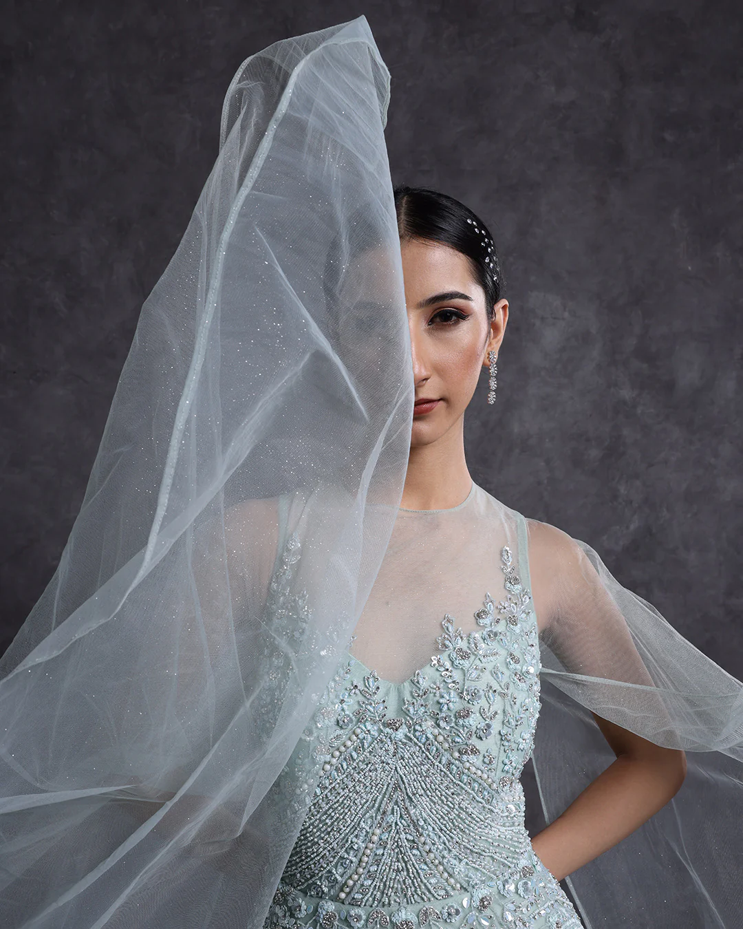 French Pista Green Embellished Bridal Gown - Image 3